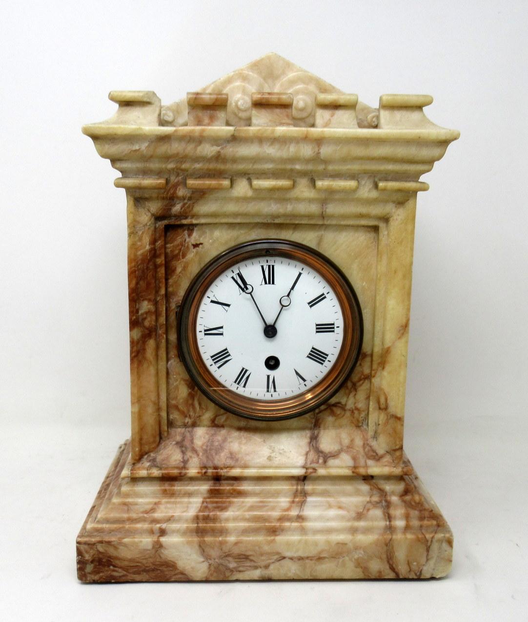Victorian Antique French Carved Marble Architectural Castle Form Mantle Clock Timepiece 