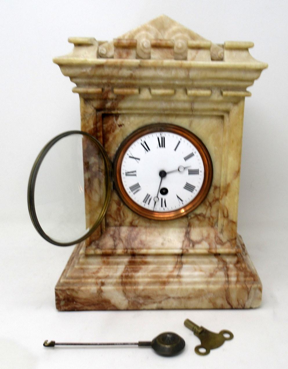 Antique French Carved Marble Architectural Castle Form Mantle Clock Timepiece  In Good Condition In Dublin, Ireland