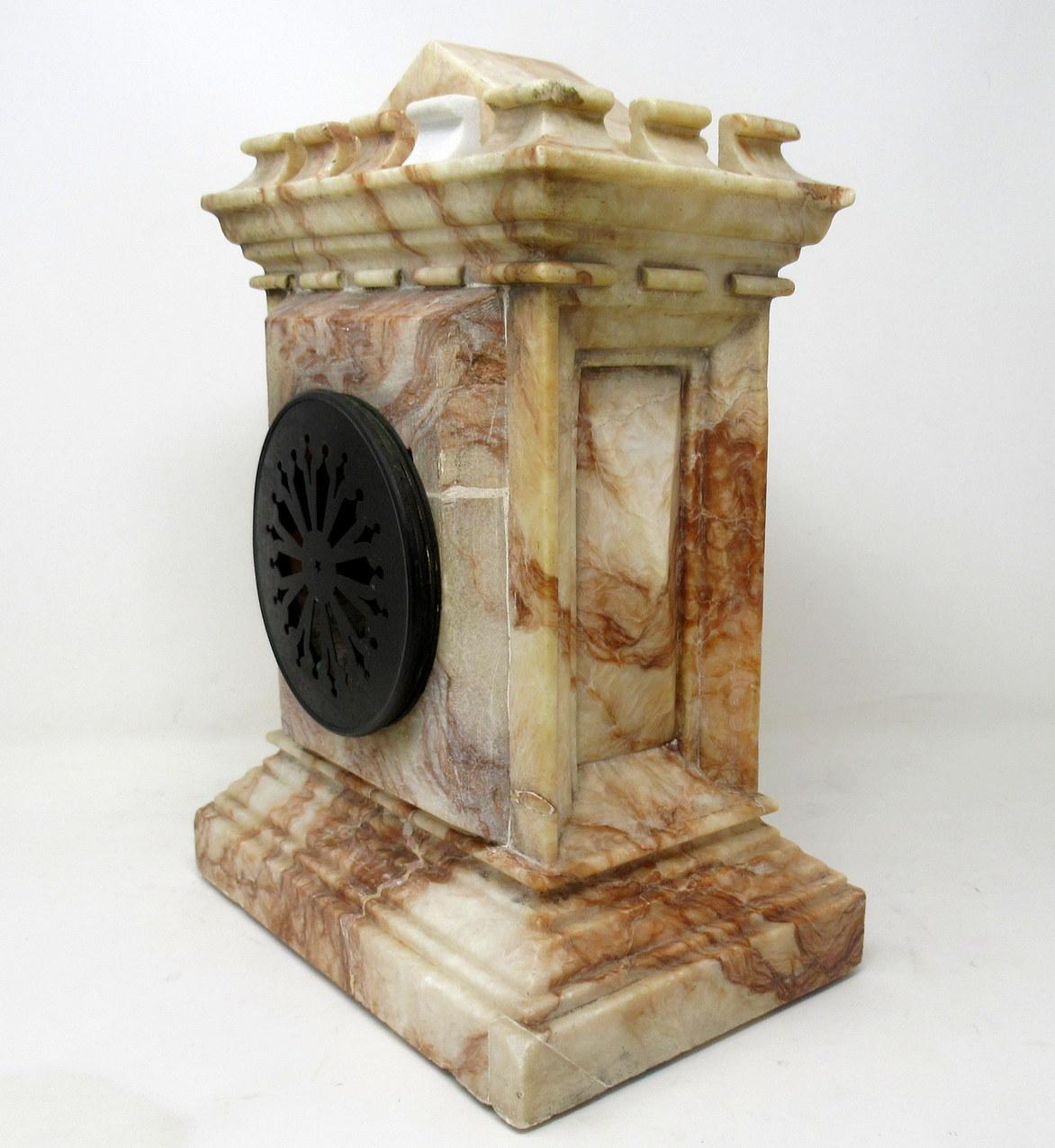 Siena Marble Antique French Carved Marble Architectural Castle Form Mantle Clock Timepiece 