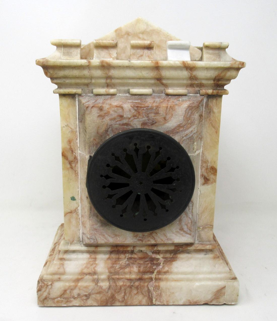 Antique French Carved Marble Architectural Castle Form Mantle Clock Timepiece  1