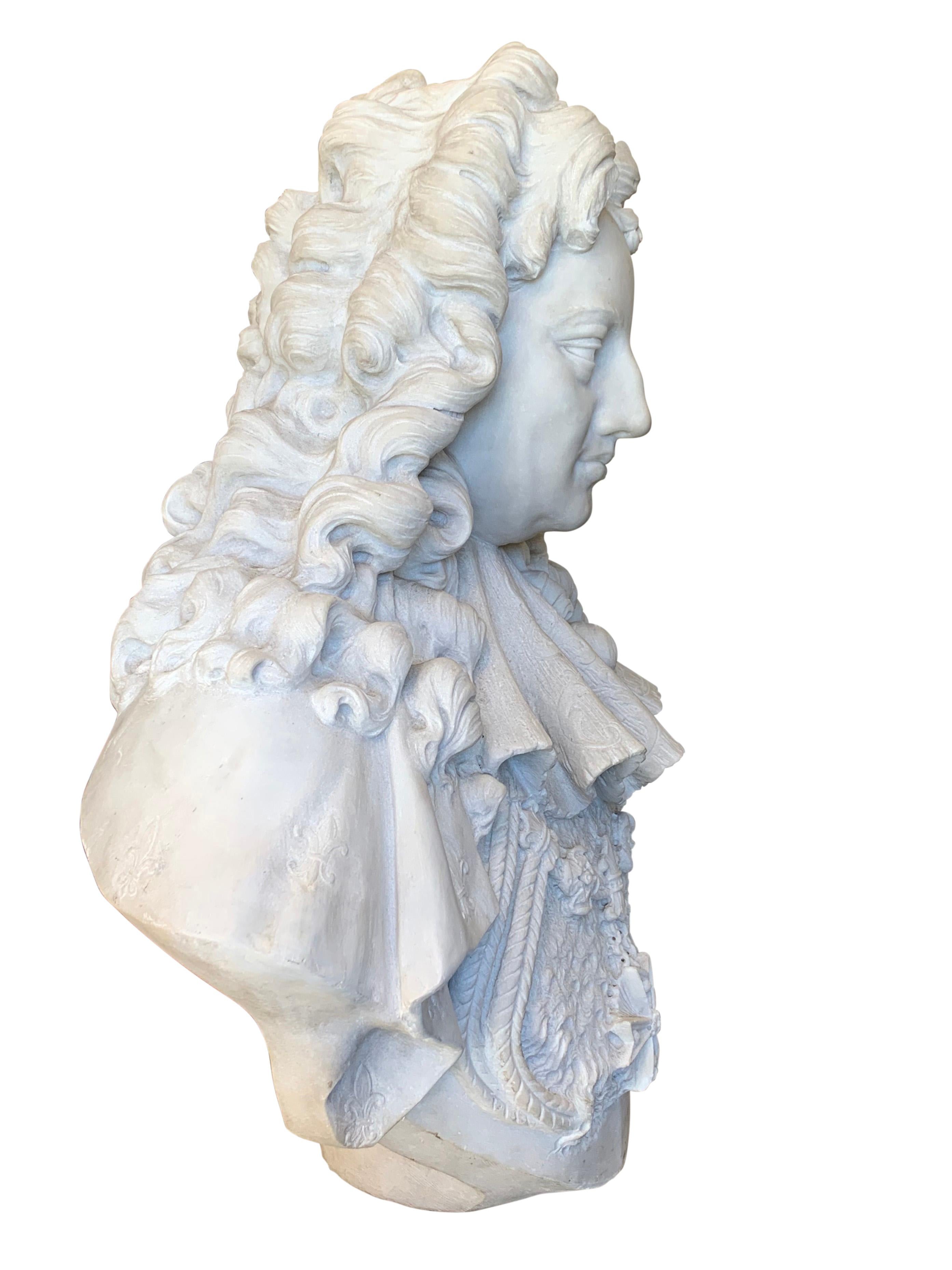 A French Antique Carved White Marble Bust of Louis XIV 'The Sun King' Circa 1890 For Sale 1