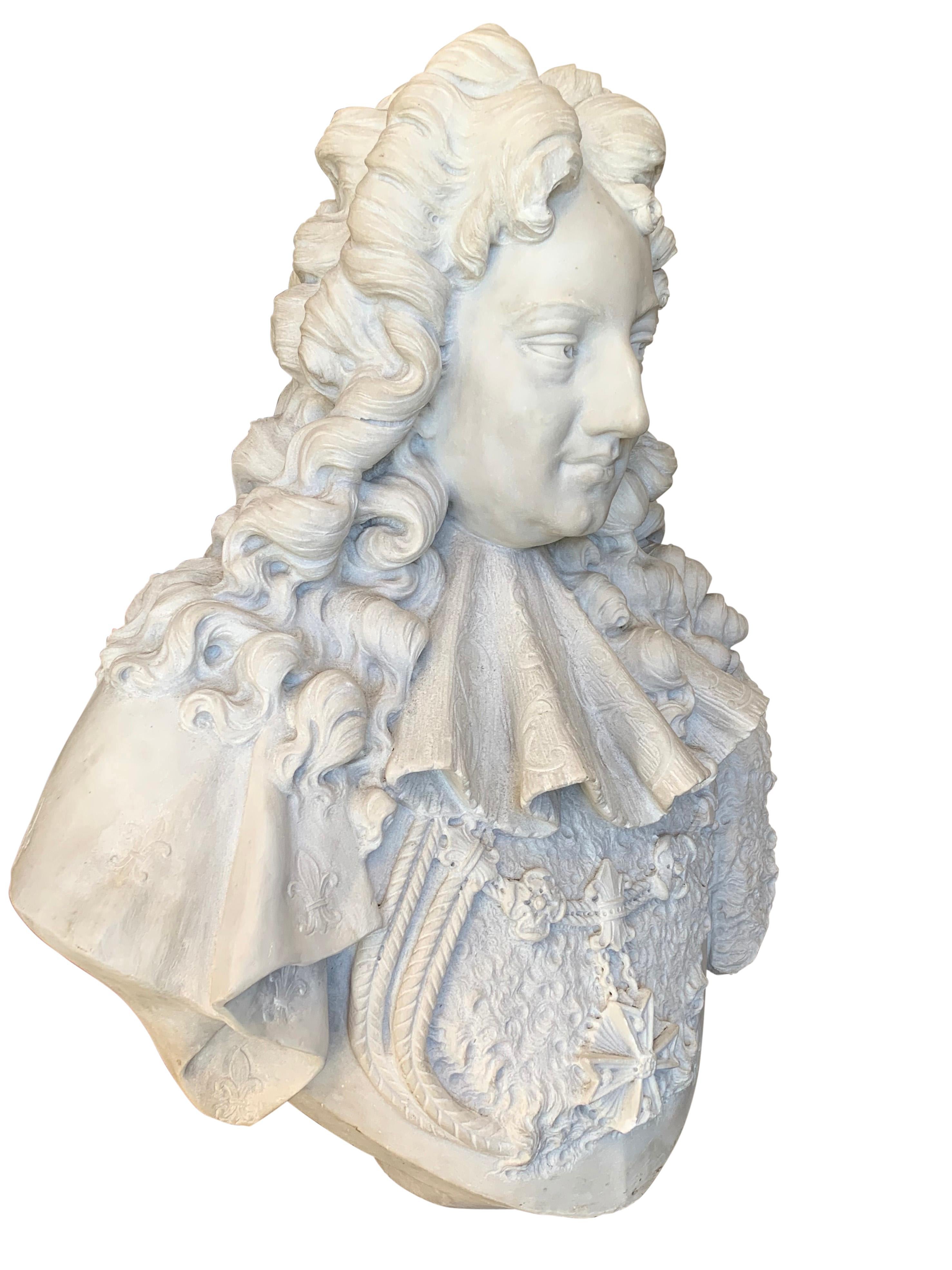 A French Antique Carved White Marble Bust of Louis XIV 'The Sun King' Circa 1890 For Sale 2