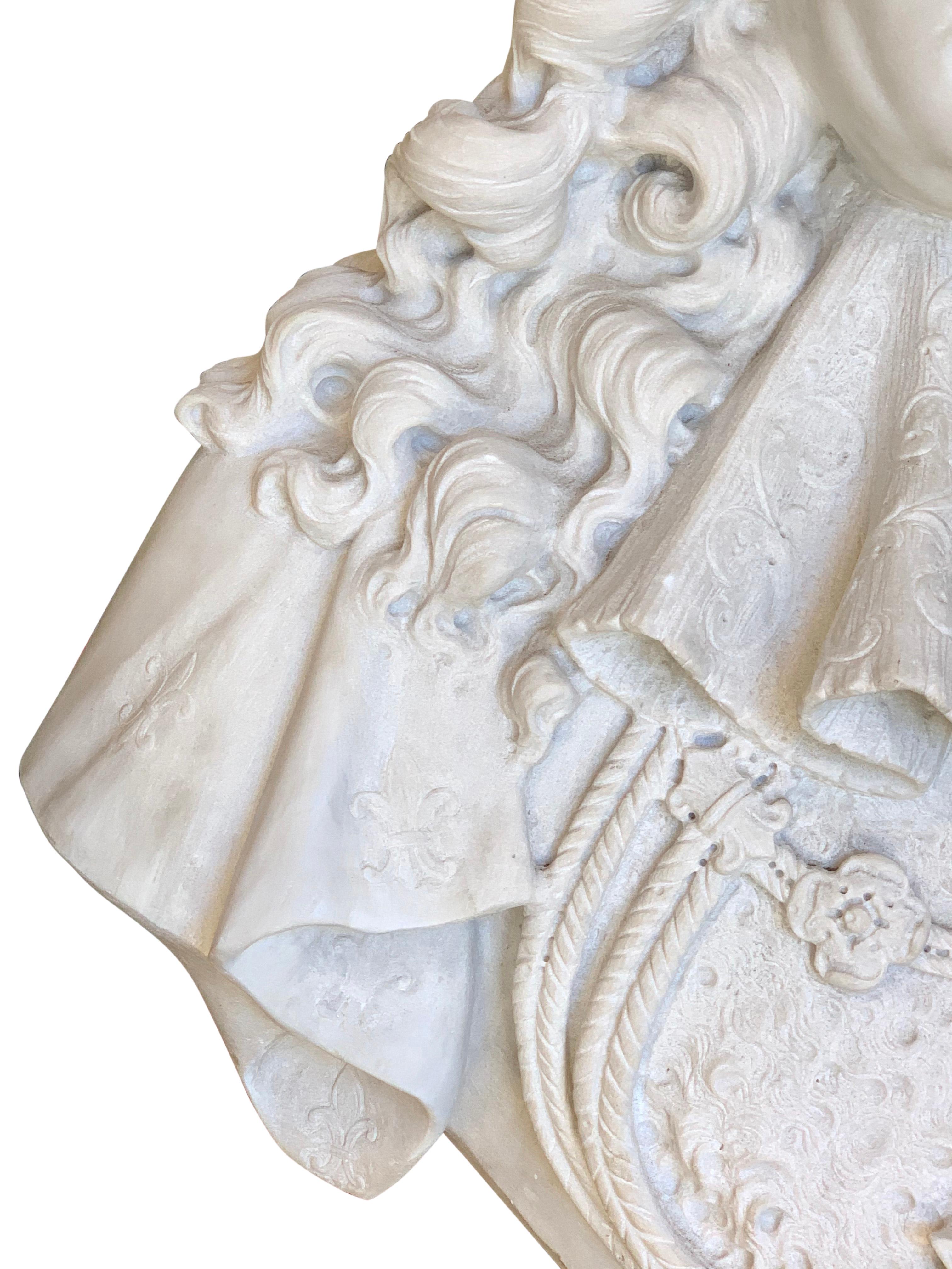 A French Antique Carved White Marble Bust of Louis XIV 'The Sun King' Circa 1890 For Sale 3