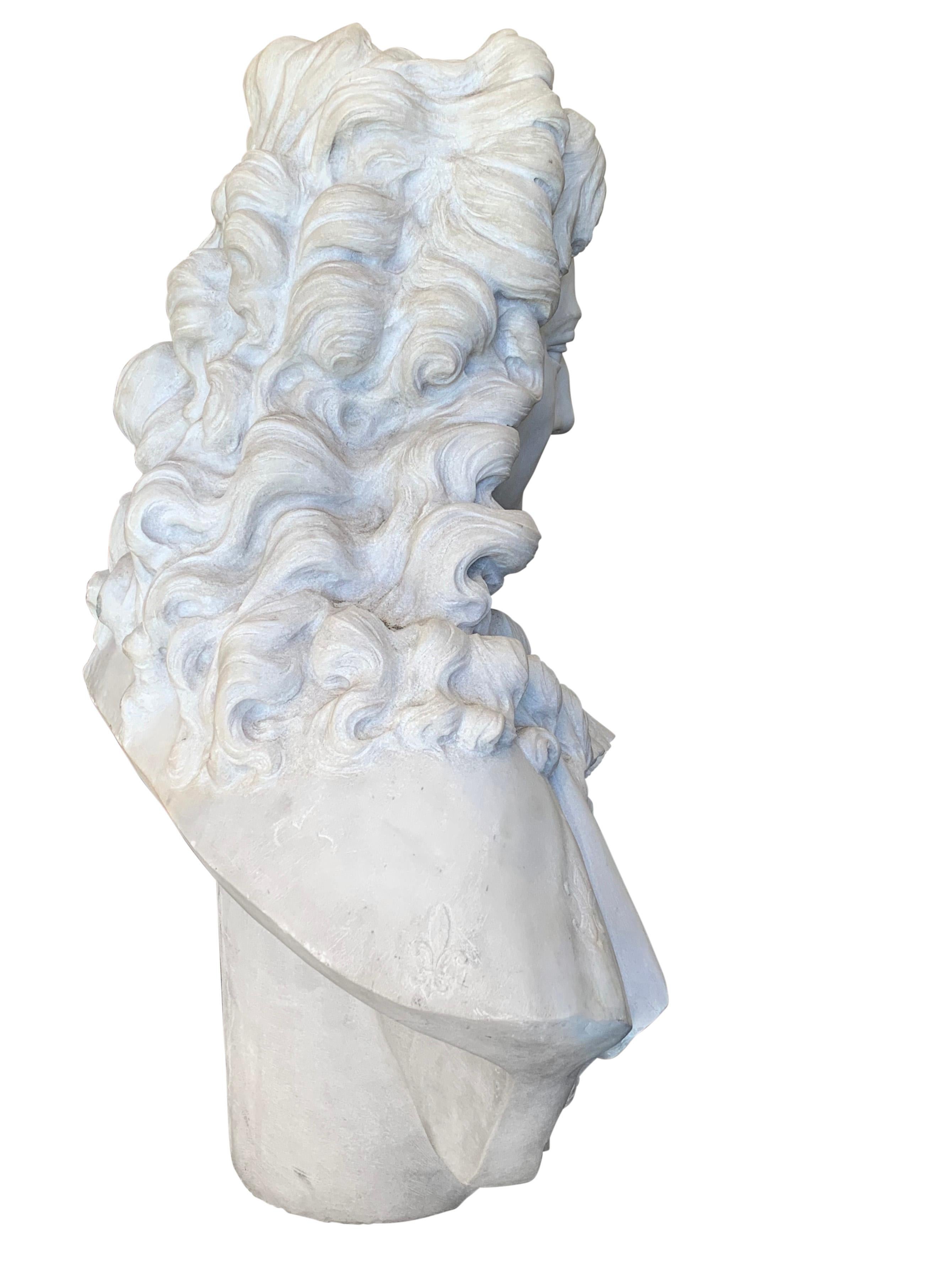 Carrara Marble A French Antique Carved White Marble Bust of Louis XIV 'The Sun King' Circa 1890 For Sale