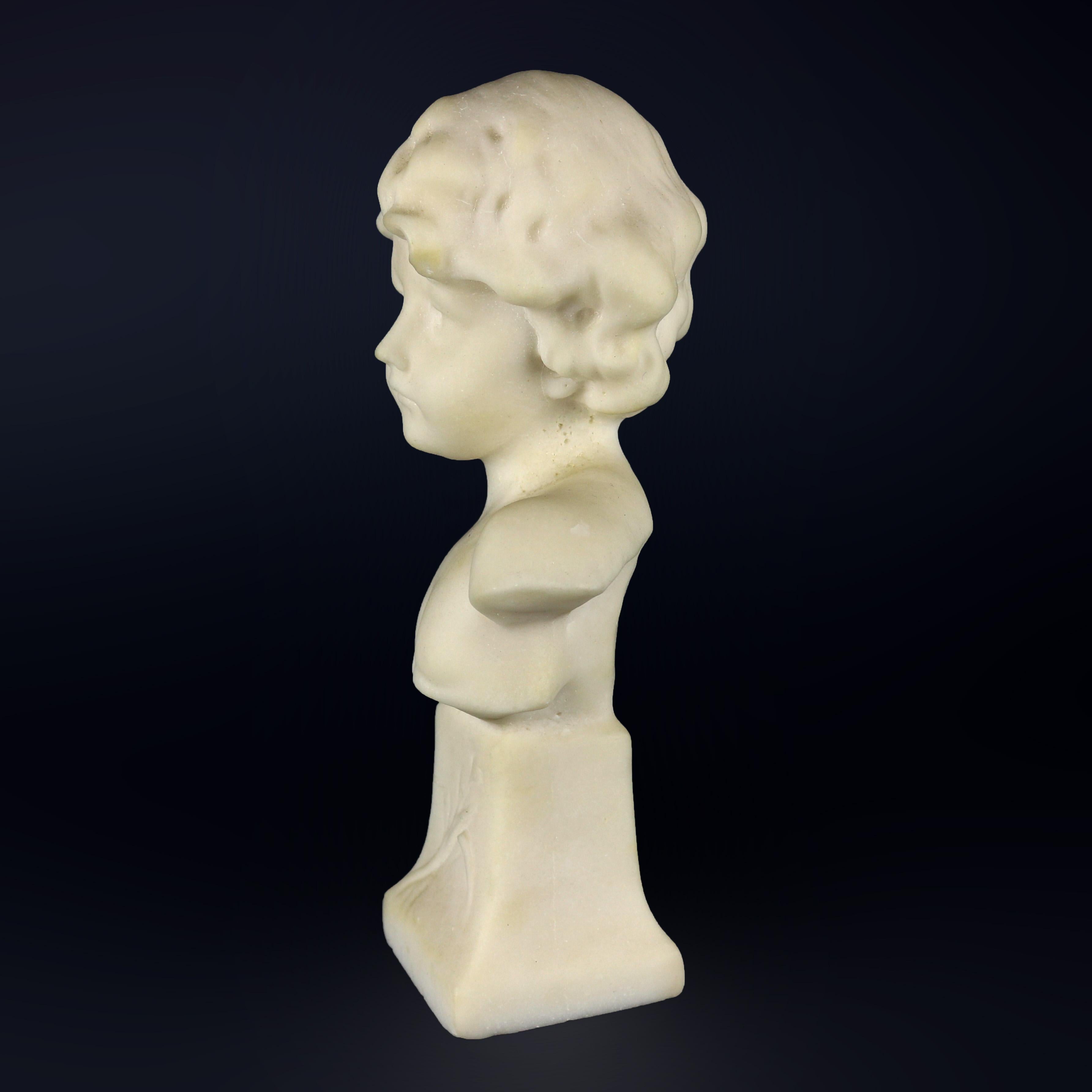 19th Century Antique French Carved Marble Portrait Bust of Child on Plinth, circa 1890