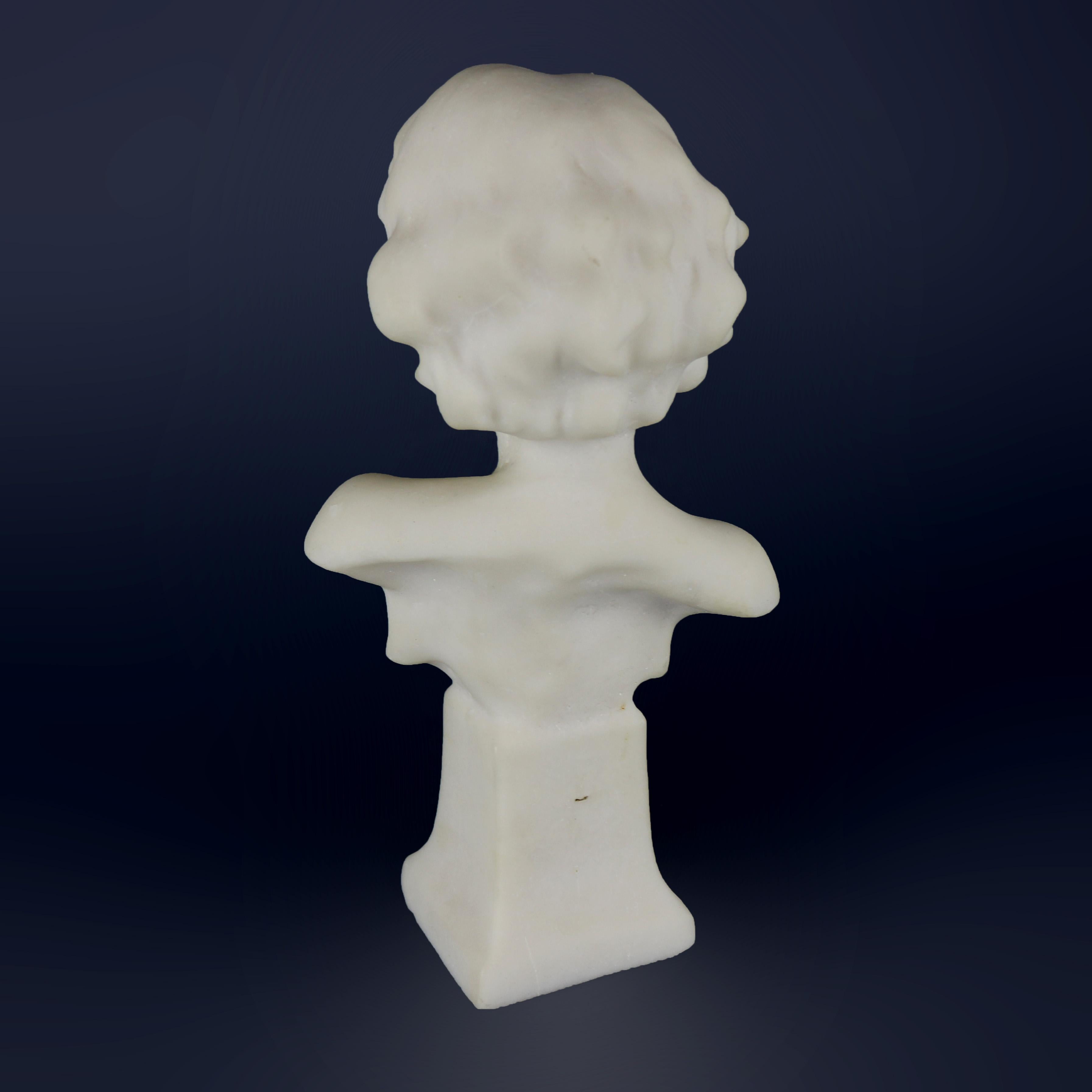Antique French Carved Marble Portrait Bust of Child on Plinth, circa 1890 2