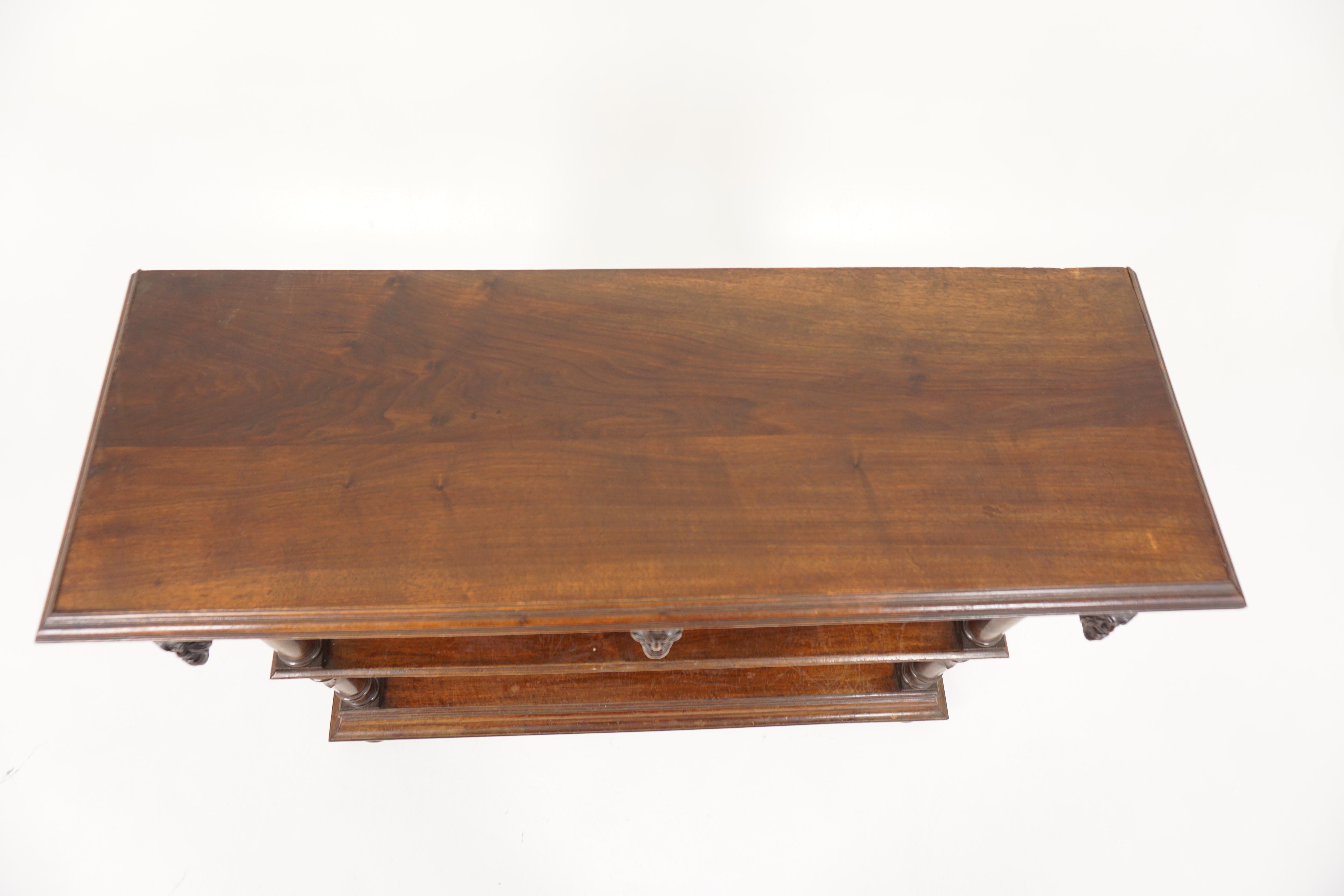 Antique French Carved Marble Top Walnut Server, Hall Table, France 1880, B2888 6