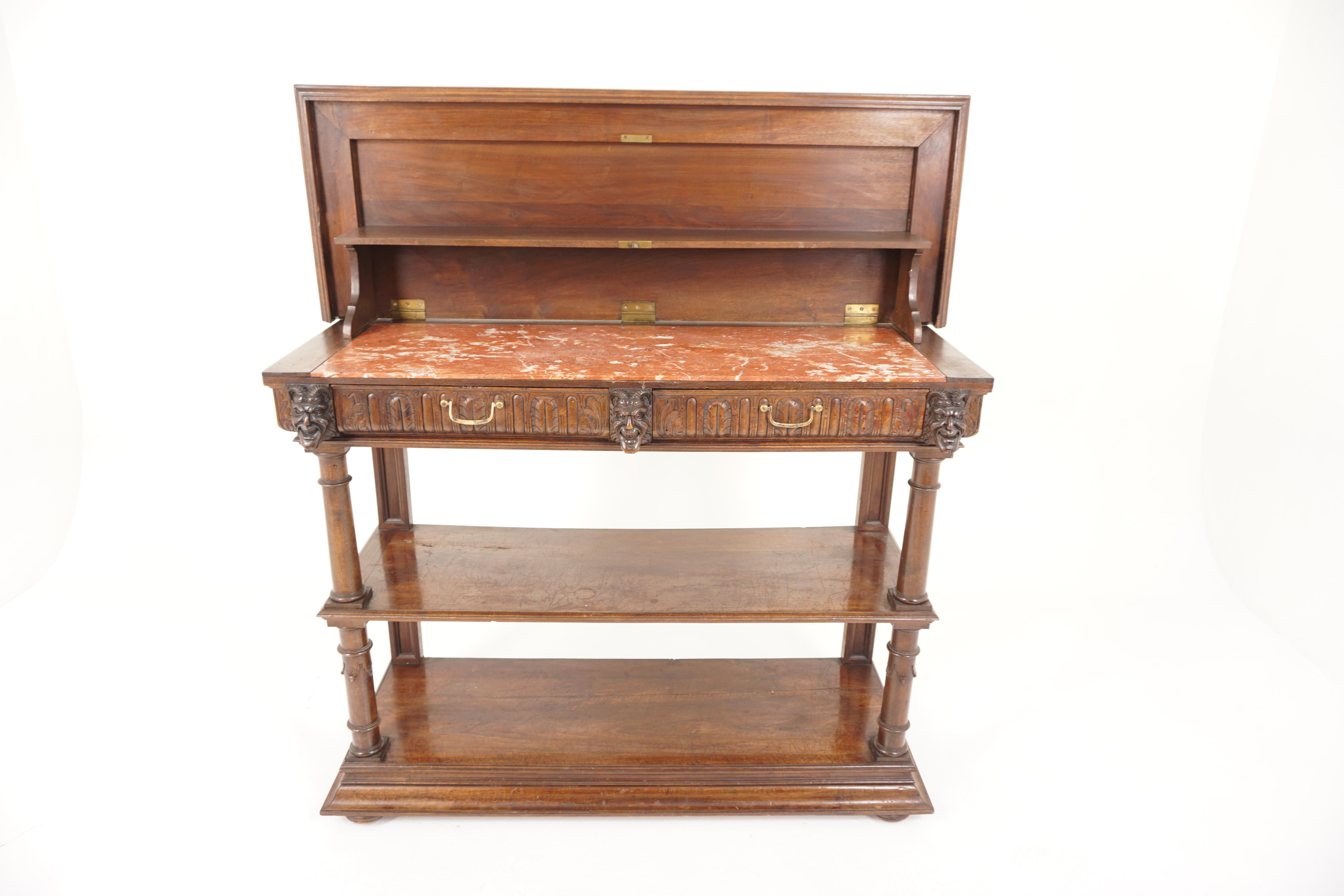 18th Century and Earlier Antique French Carved Marble Top Walnut Server, Hall Table, France 1880, B2888