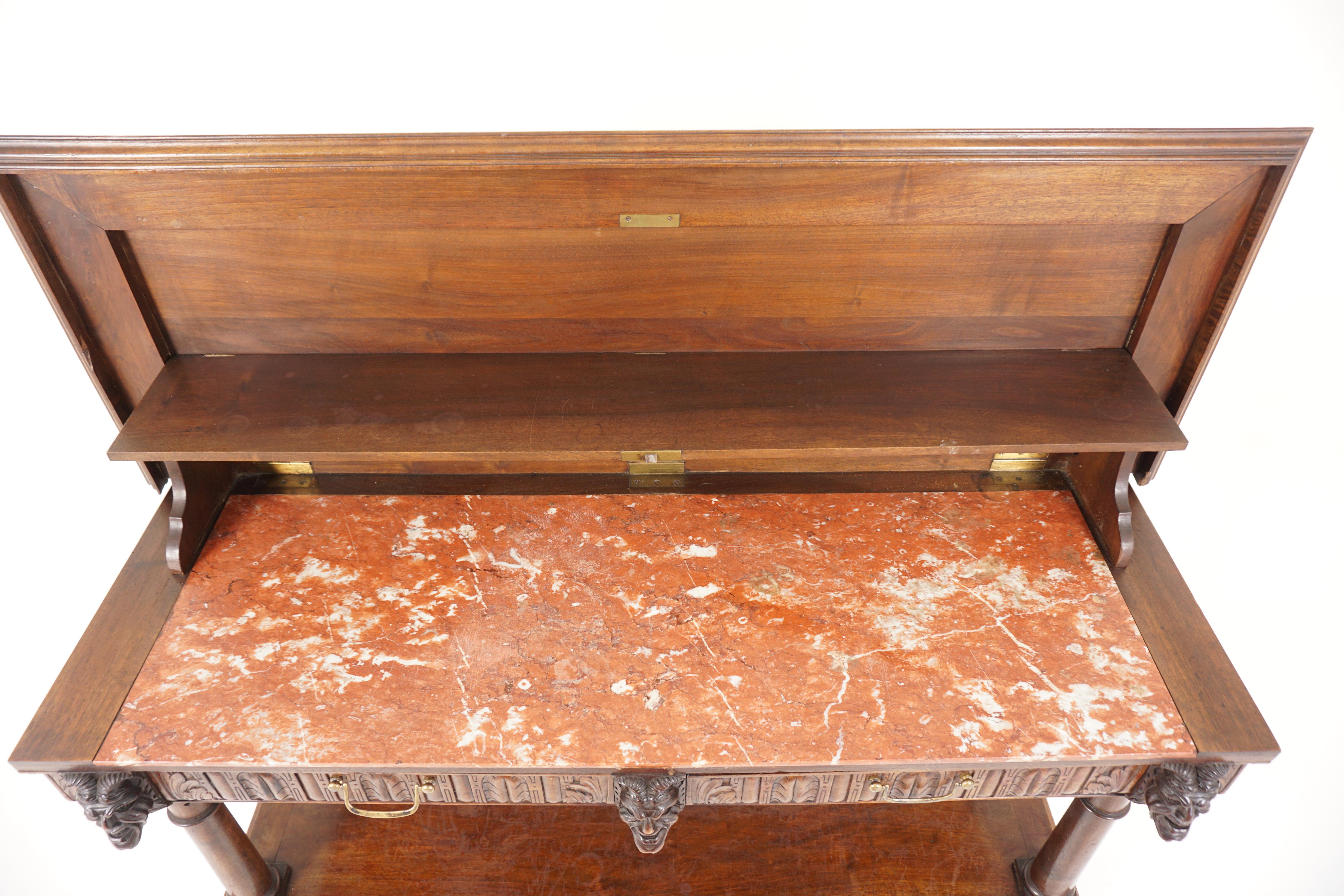 Antique French Carved Marble Top Walnut Server, Hall Table, France 1880, B2888 1
