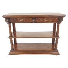 Antique French Carved Marble Top Walnut Server, Hall Table, France 1880, B2888