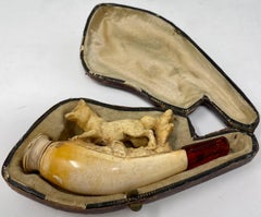 Antique French Carved Meerschaum "Fox" Cheroot Holder in Original Case, Ca. 1890