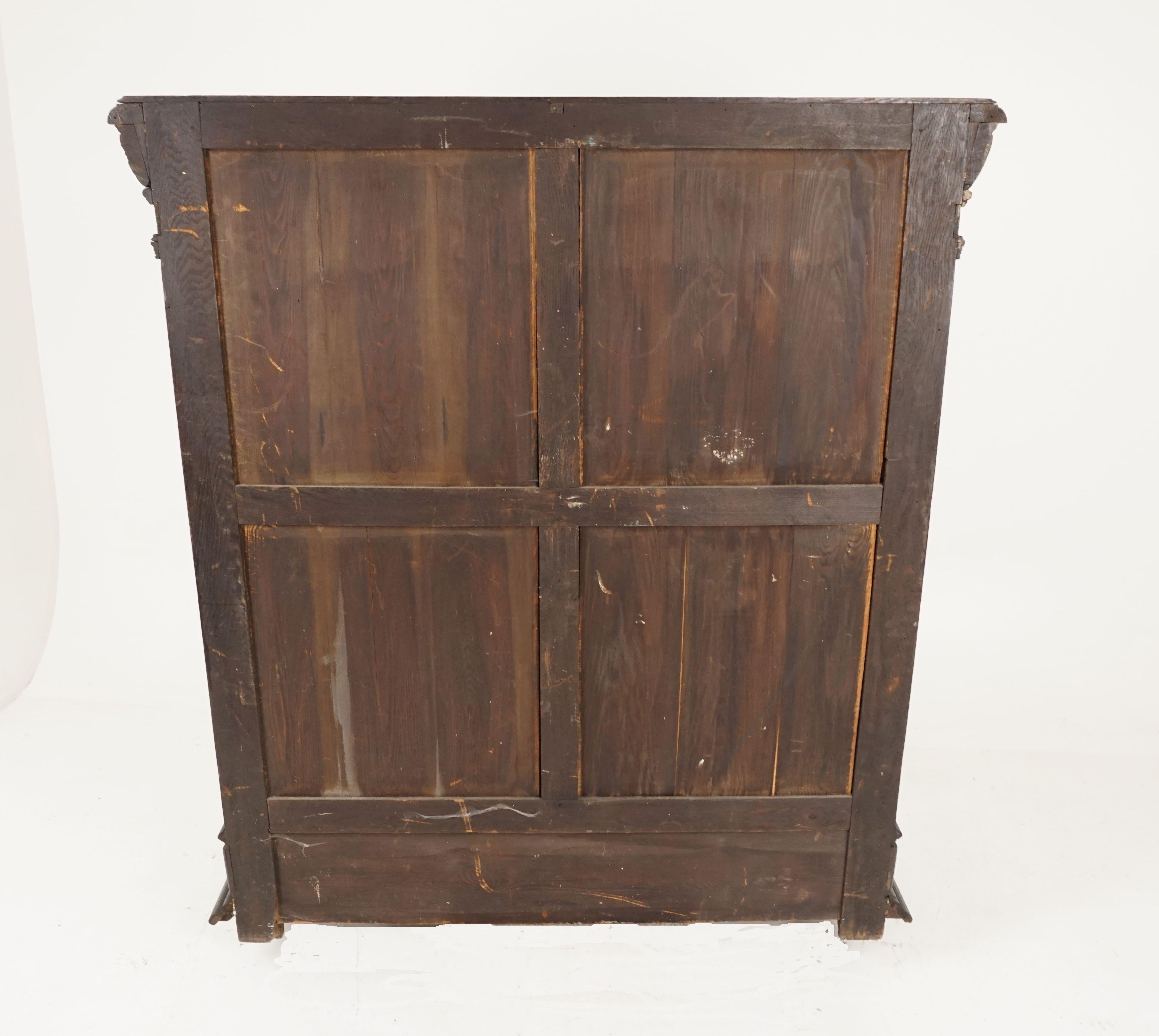 Antique French Carved Oak 19th Century Hall Cabinet, Side Cabinet, France, 1880 For Sale 4