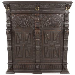 Antique French Carved Oak 19th Century Hall Cabinet, Side Cabinet, France, 1880