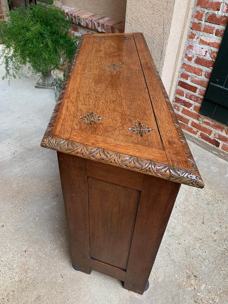 Antique French Carved Oak Altar Hall Table Sofa Foyer Gothic Chapel