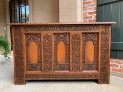 Antique French Carved Oak Altar Hall Table Sofa Foyer Gothic Chapel Church 1900s