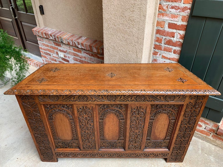 Antique French Carved Oak Altar Hall Table Sofa Foyer Gothic Chapel