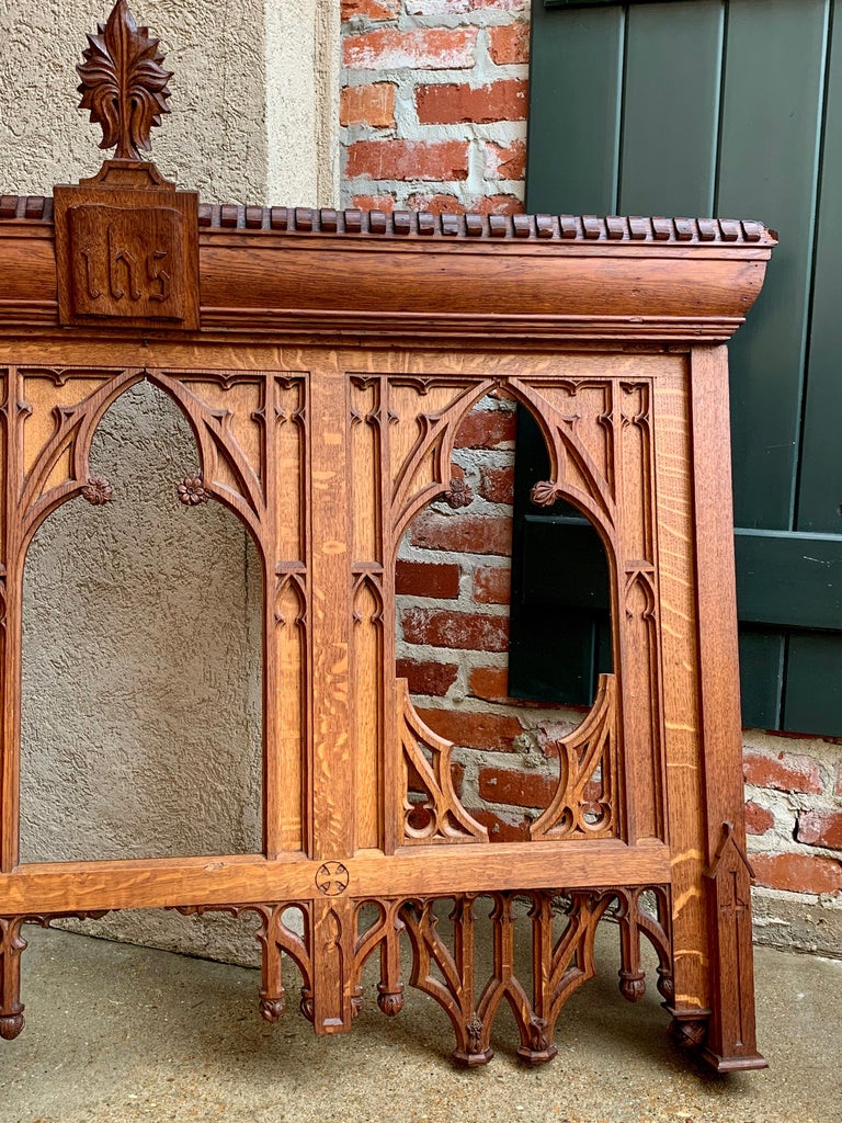 Antique French Carved Oak Altar Wall Hanging Gothic Architectural