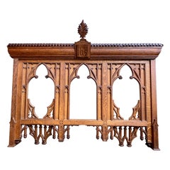 Antique French Carved Oak Altar Wall Hanging Gothic Architectural Church Mantel