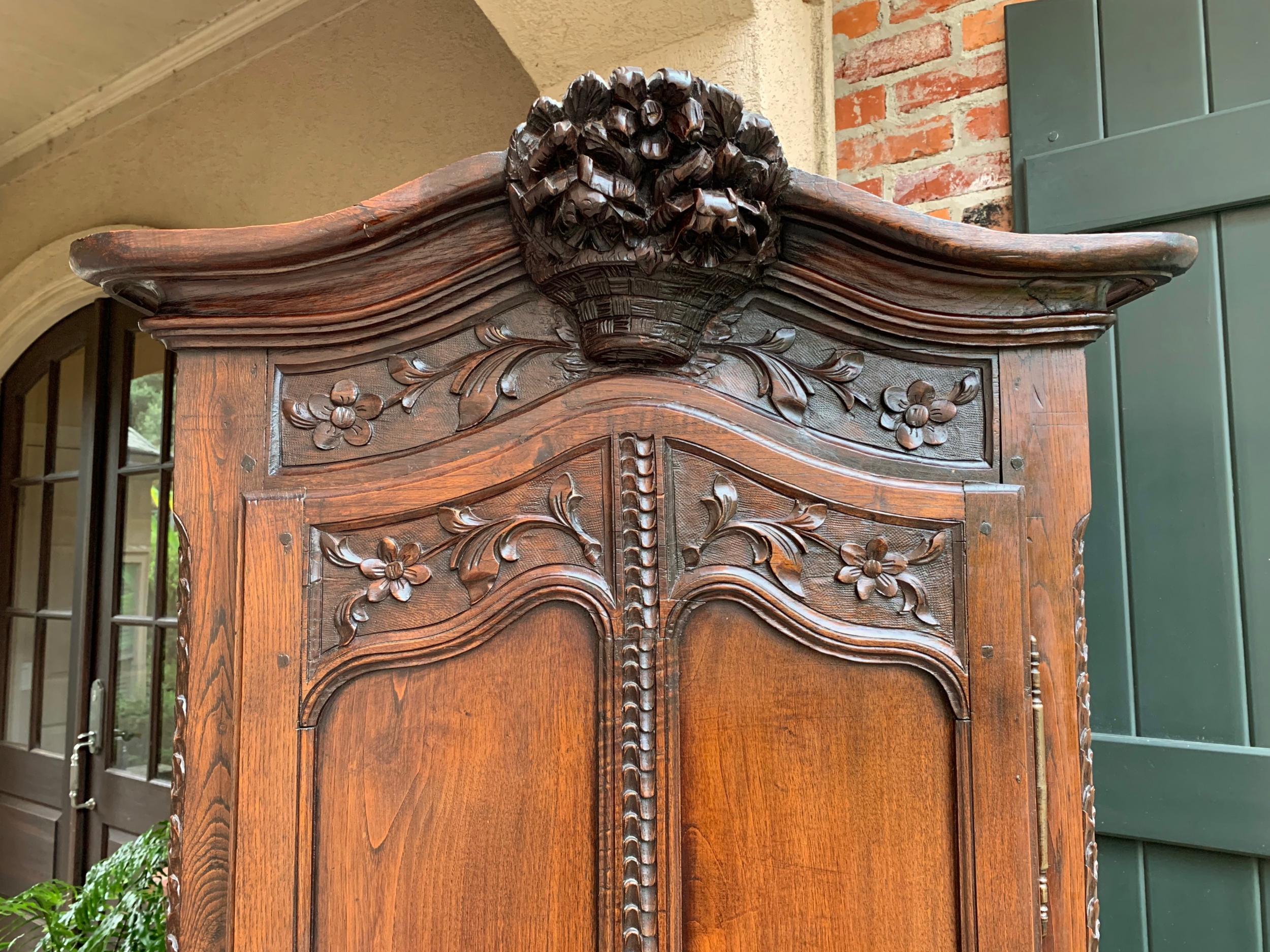 Antique French Carved Oak Armoire Bonnetiere Linen Cabinet Louis XV Style 19th C 9