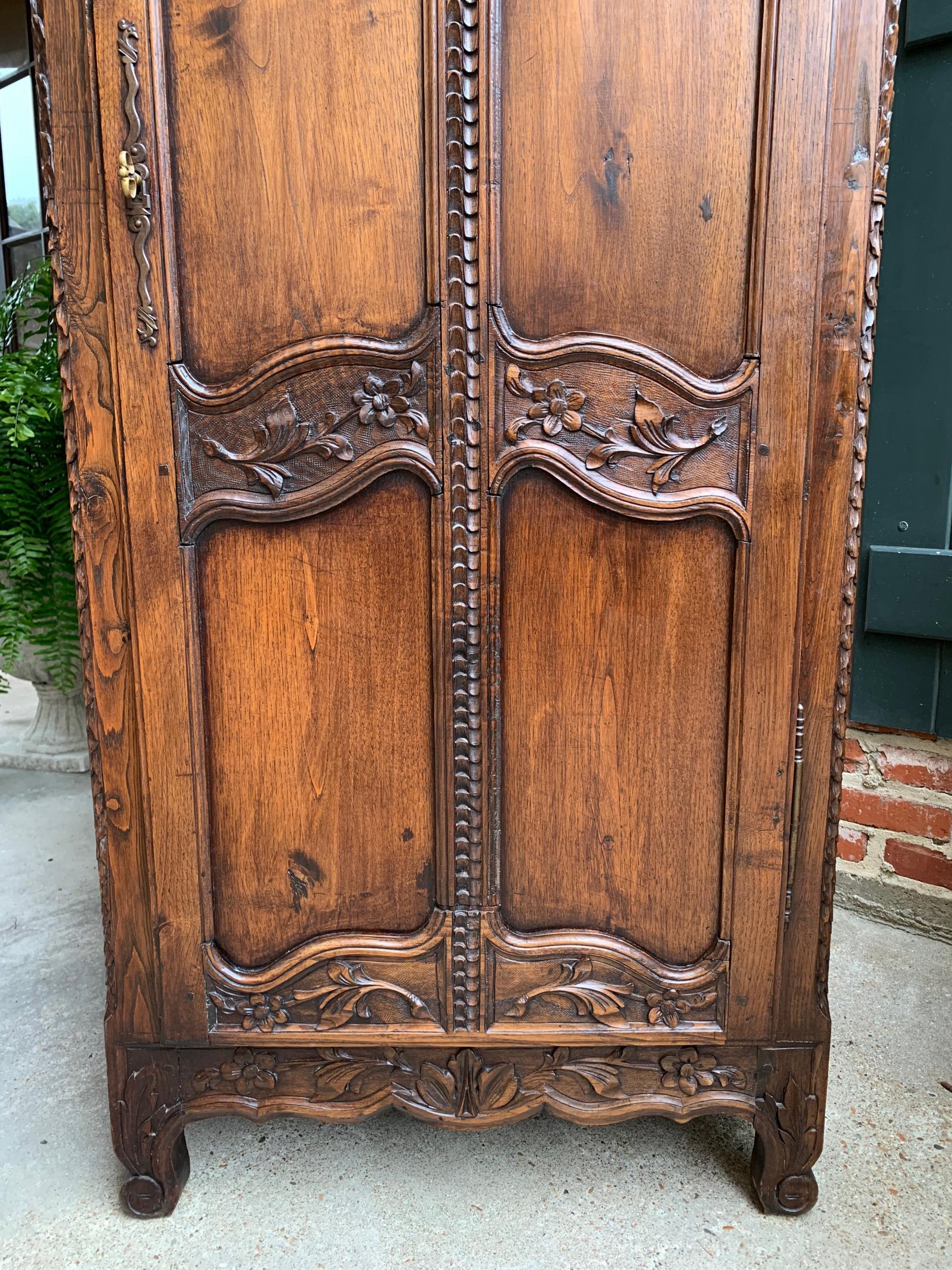 Antique French Carved Oak Armoire Bonnetiere Linen Cabinet Louis XV Style 19th C 1