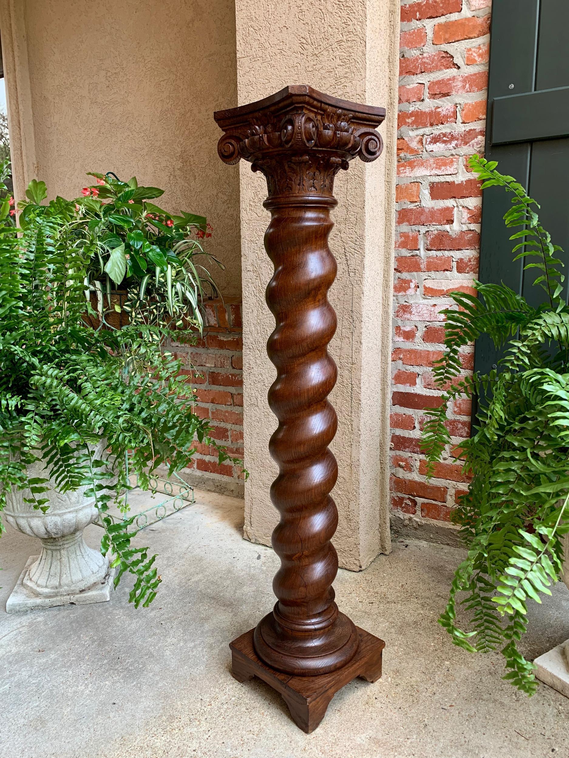 19th century French Carved Oak Barley Twist Column Pedestal Plant Stand Display 4