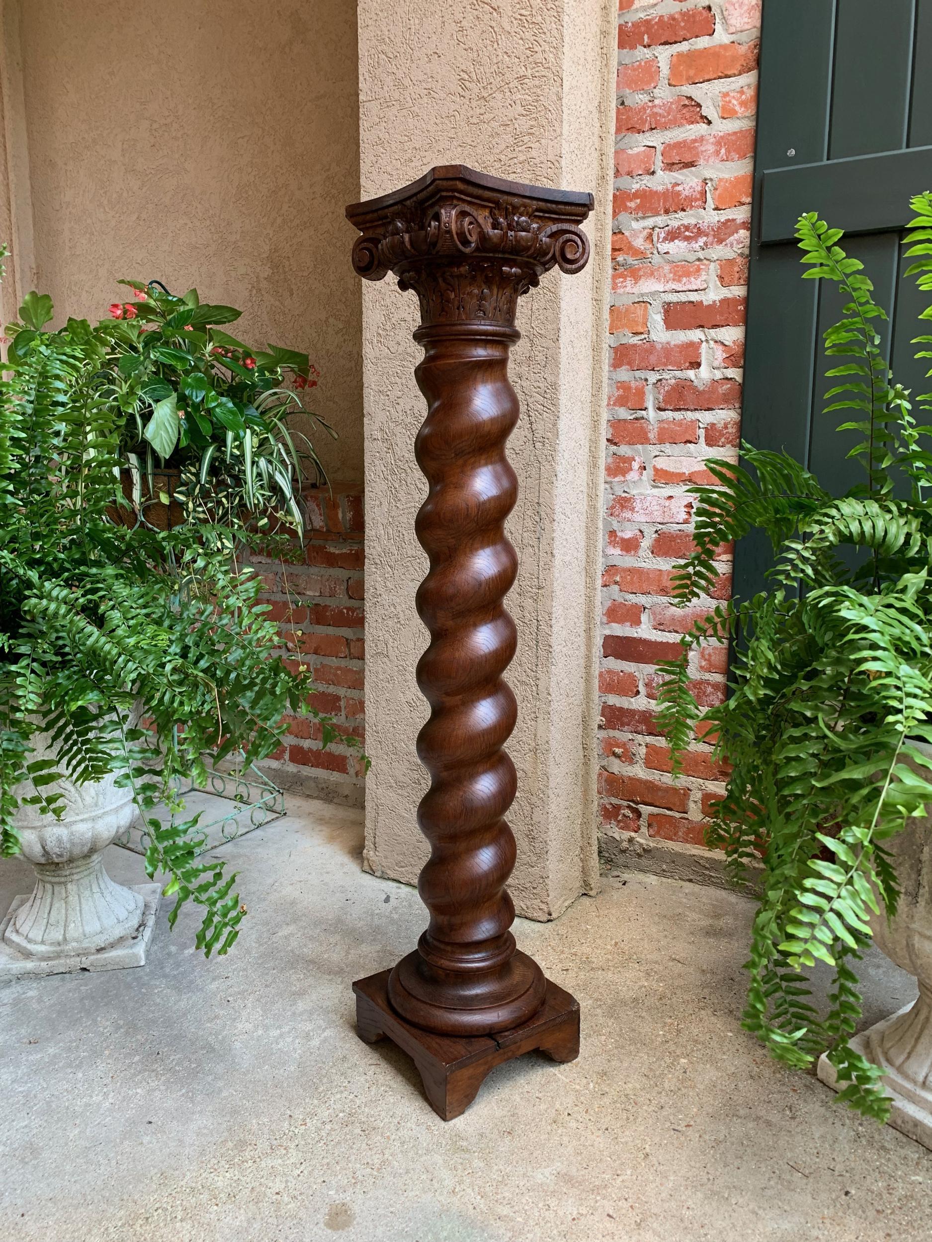 19th century French Carved Oak Barley Twist Column Pedestal Plant Stand Display 5
