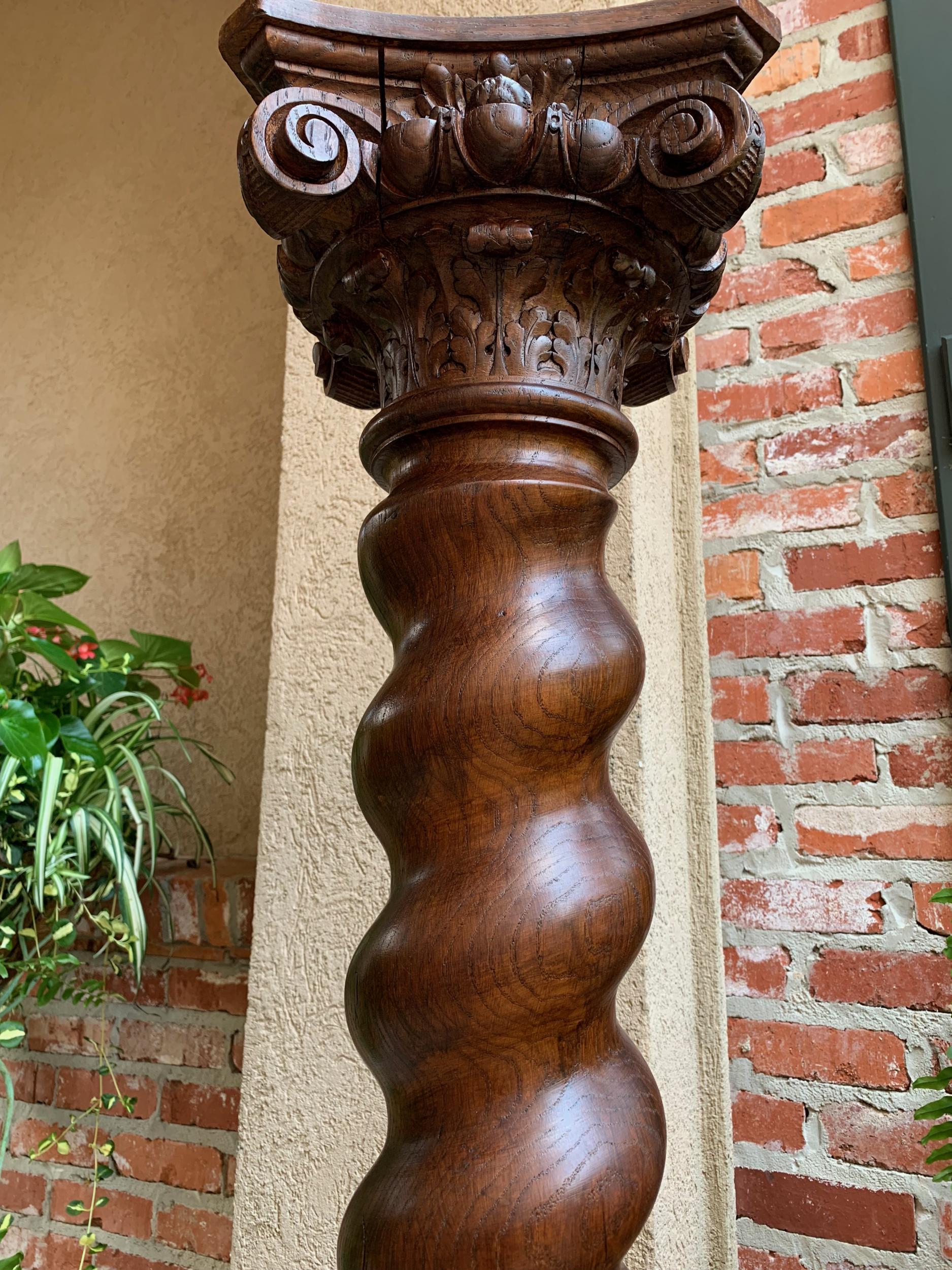 19th century French Carved Oak Barley Twist Column Pedestal Plant Stand Display 6