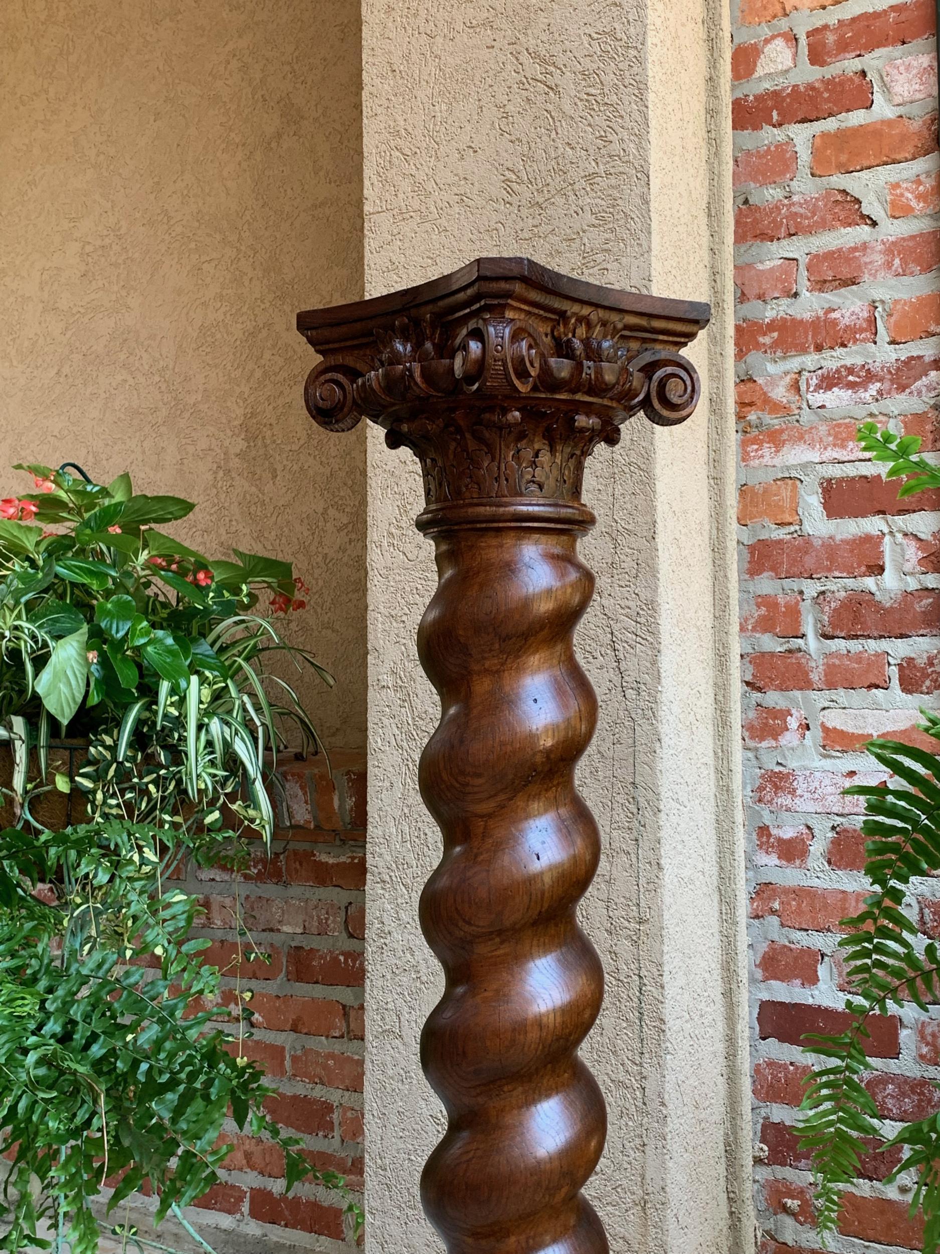 French Provincial 19th century French Carved Oak Barley Twist Column Pedestal Plant Stand Display