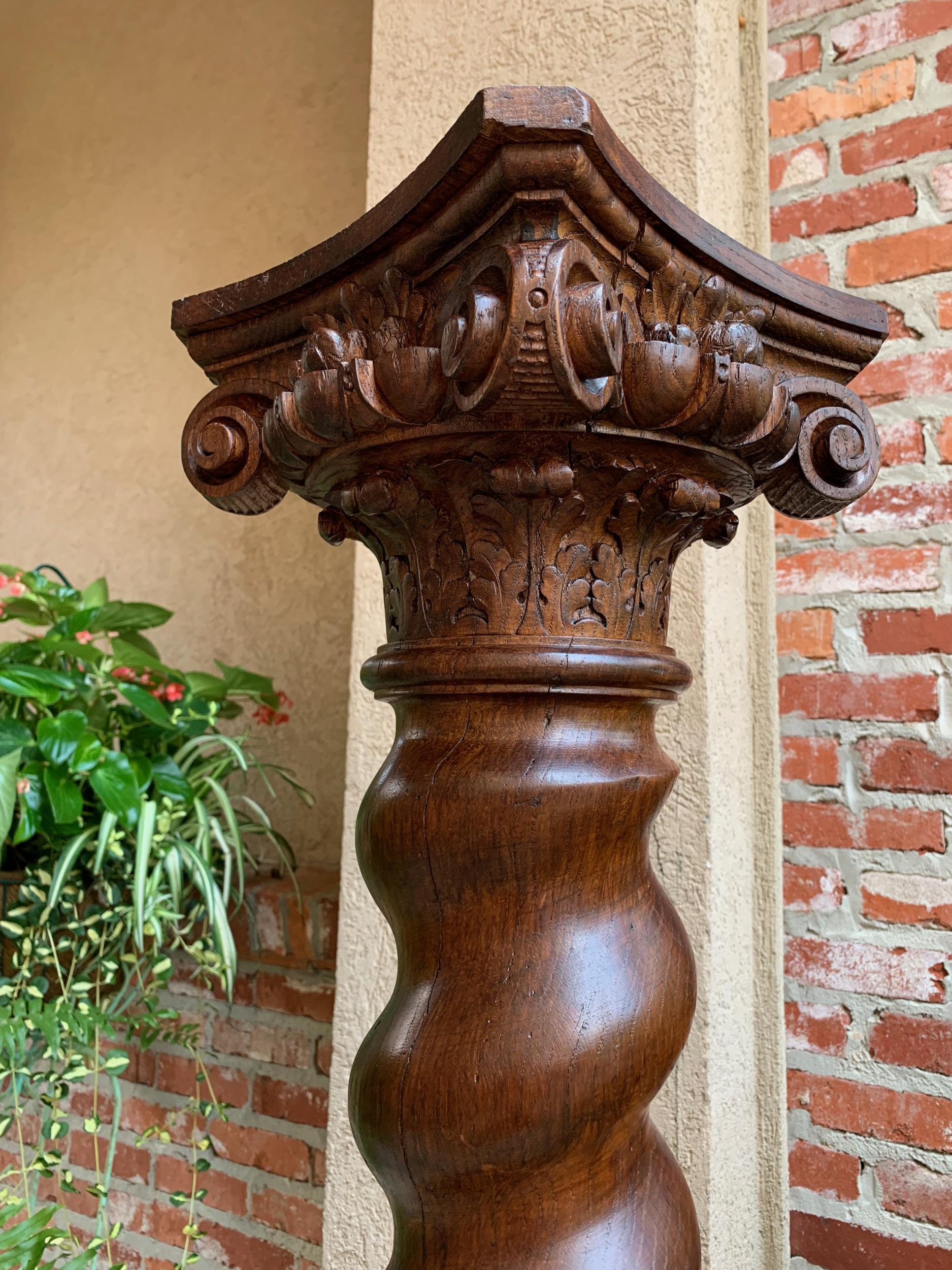 Hand-Carved 19th century French Carved Oak Barley Twist Column Pedestal Plant Stand Display