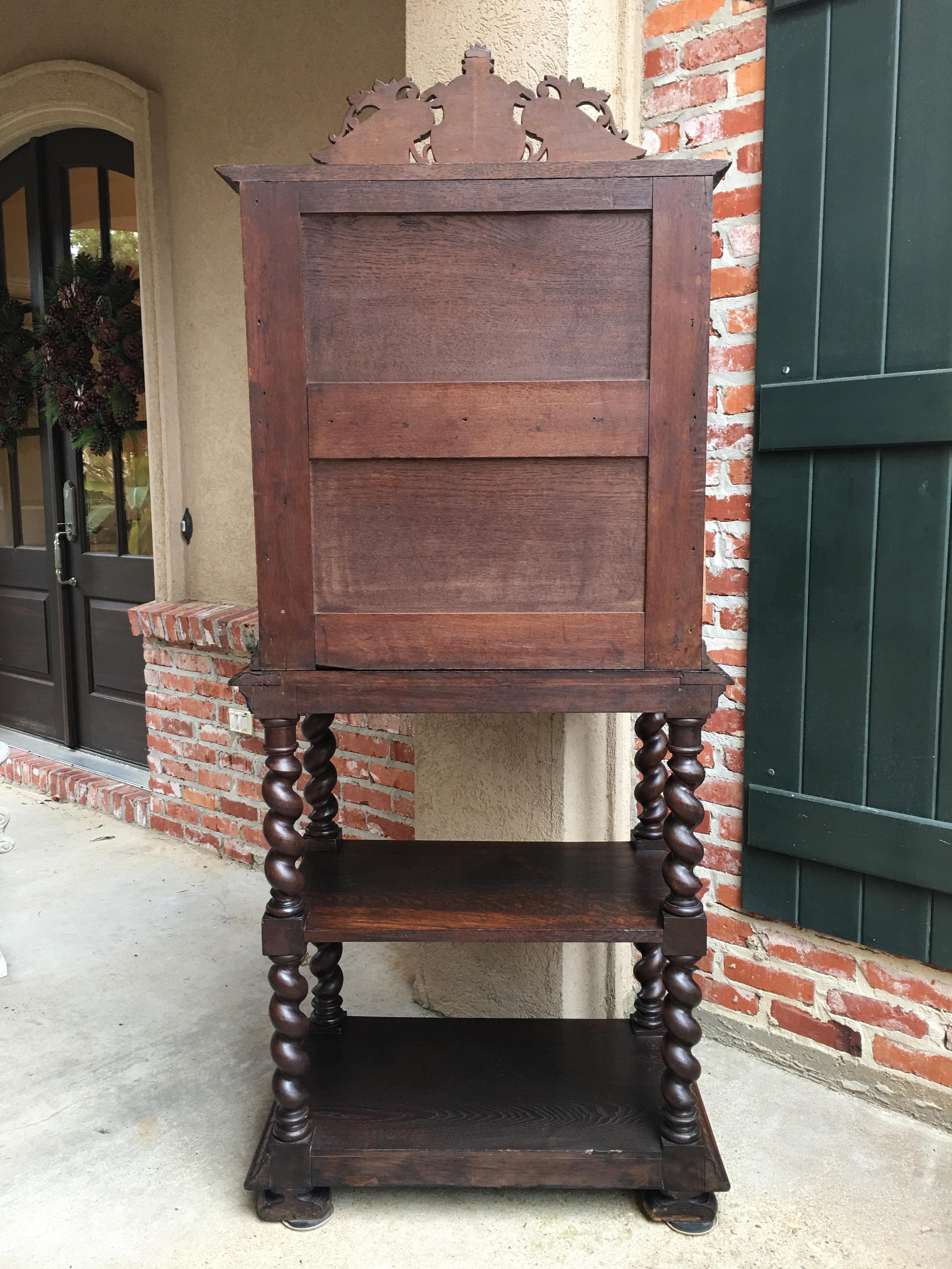 Glass Antique French Barley Twist Display Cabinet Vitrine Bookcase Carved Oak c1880