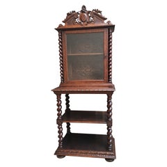 Antique 19th century French Barley Twist Display Cabinet Vitrine Bookcase Carved Oak