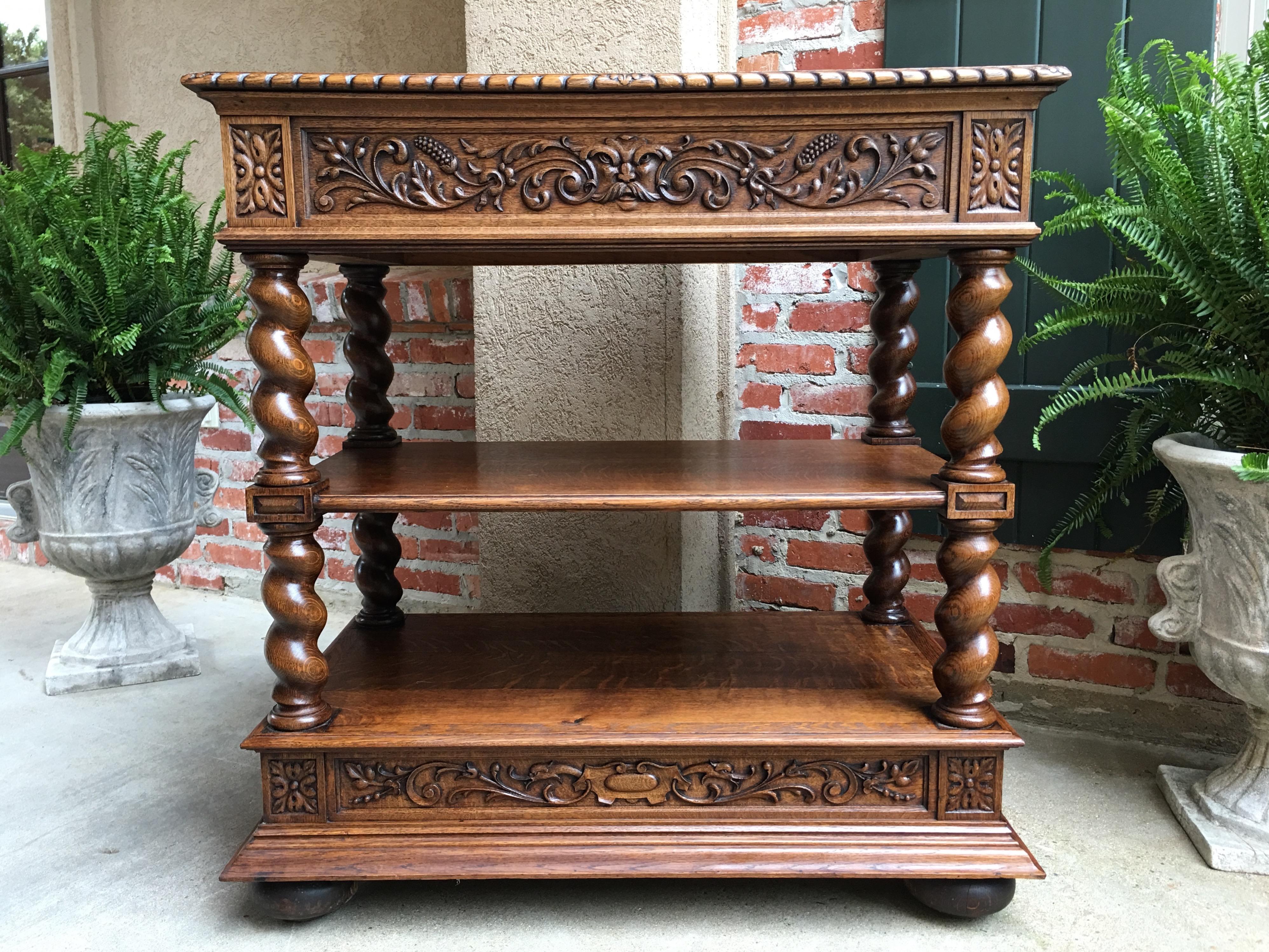 Antique French Carved Oak Barley Twist Renaissance Server Sideboard Buffet Table 4