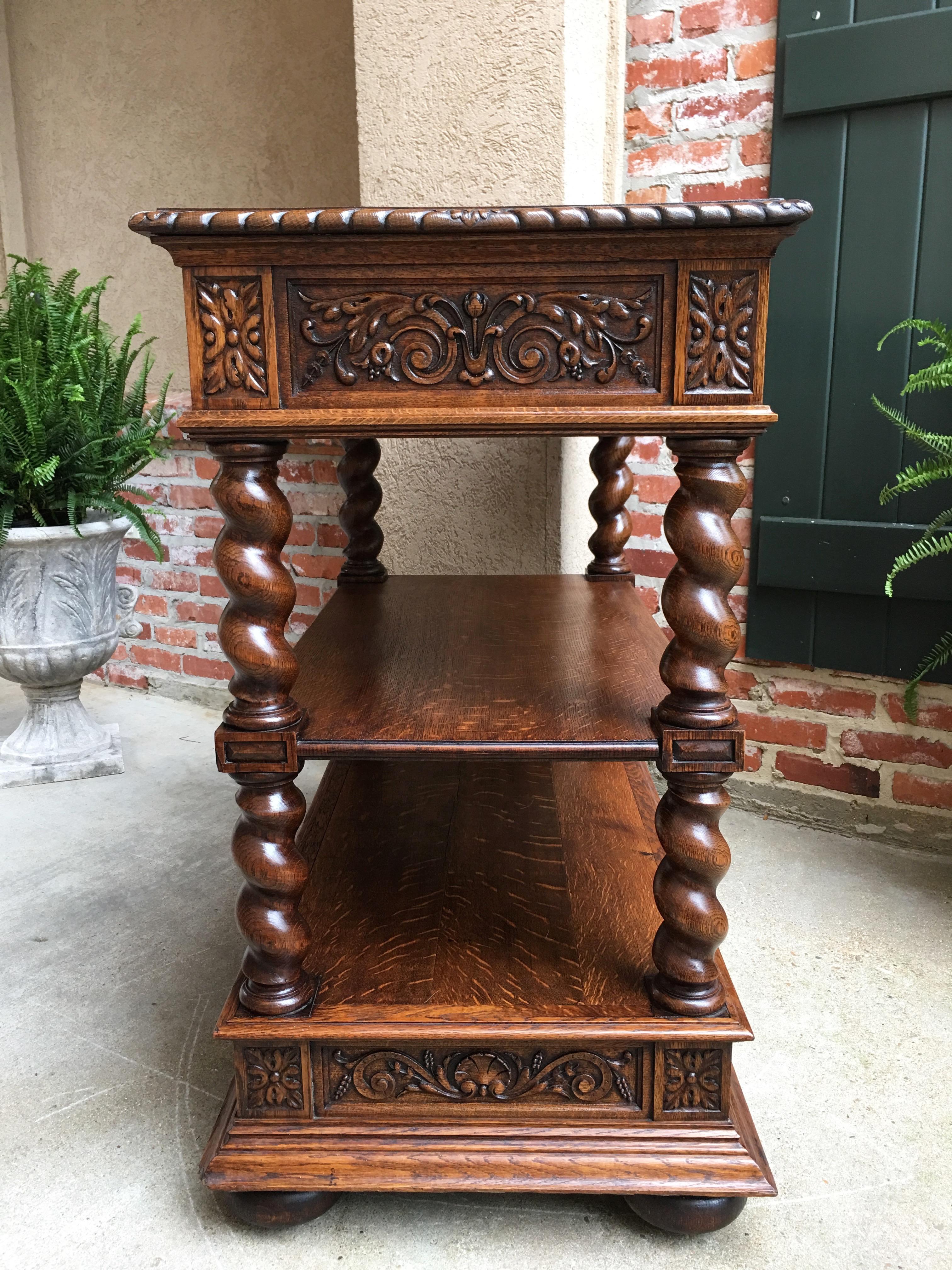 Antique French Carved Oak Barley Twist Renaissance Server Sideboard Buffet Table 6