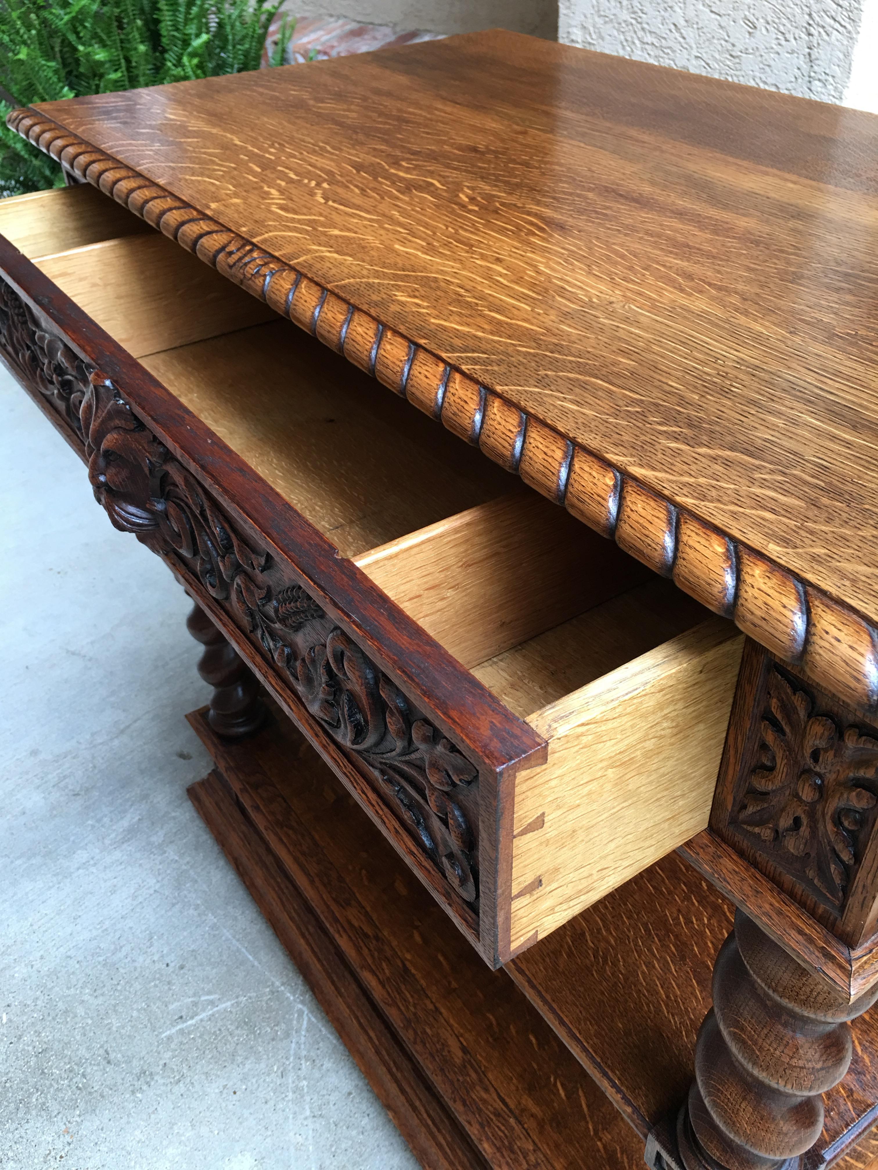 Antique French Carved Oak Barley Twist Renaissance Server Sideboard Buffet Table 7