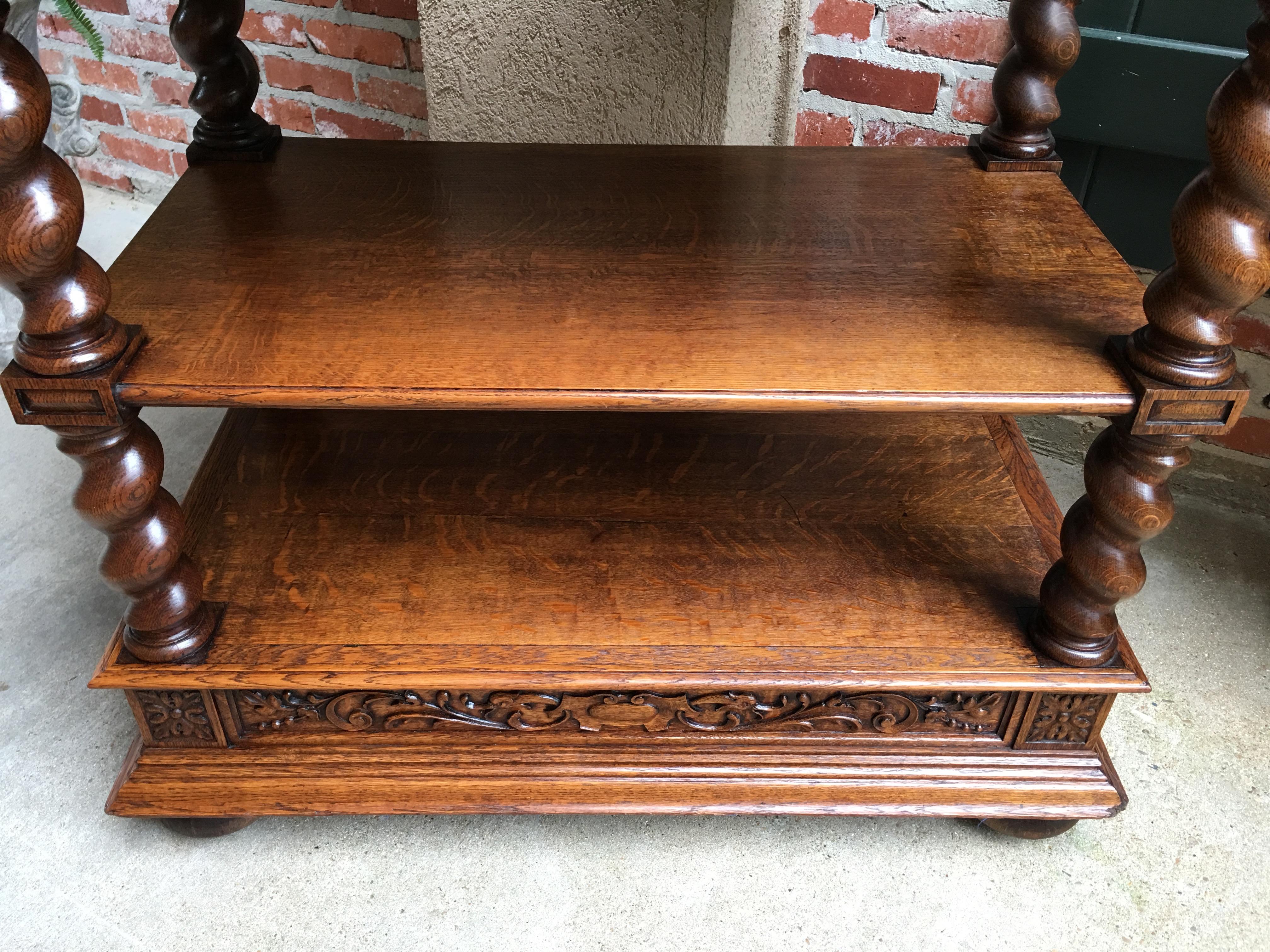 Antique French Carved Oak Barley Twist Renaissance Server Sideboard Buffet Table 8