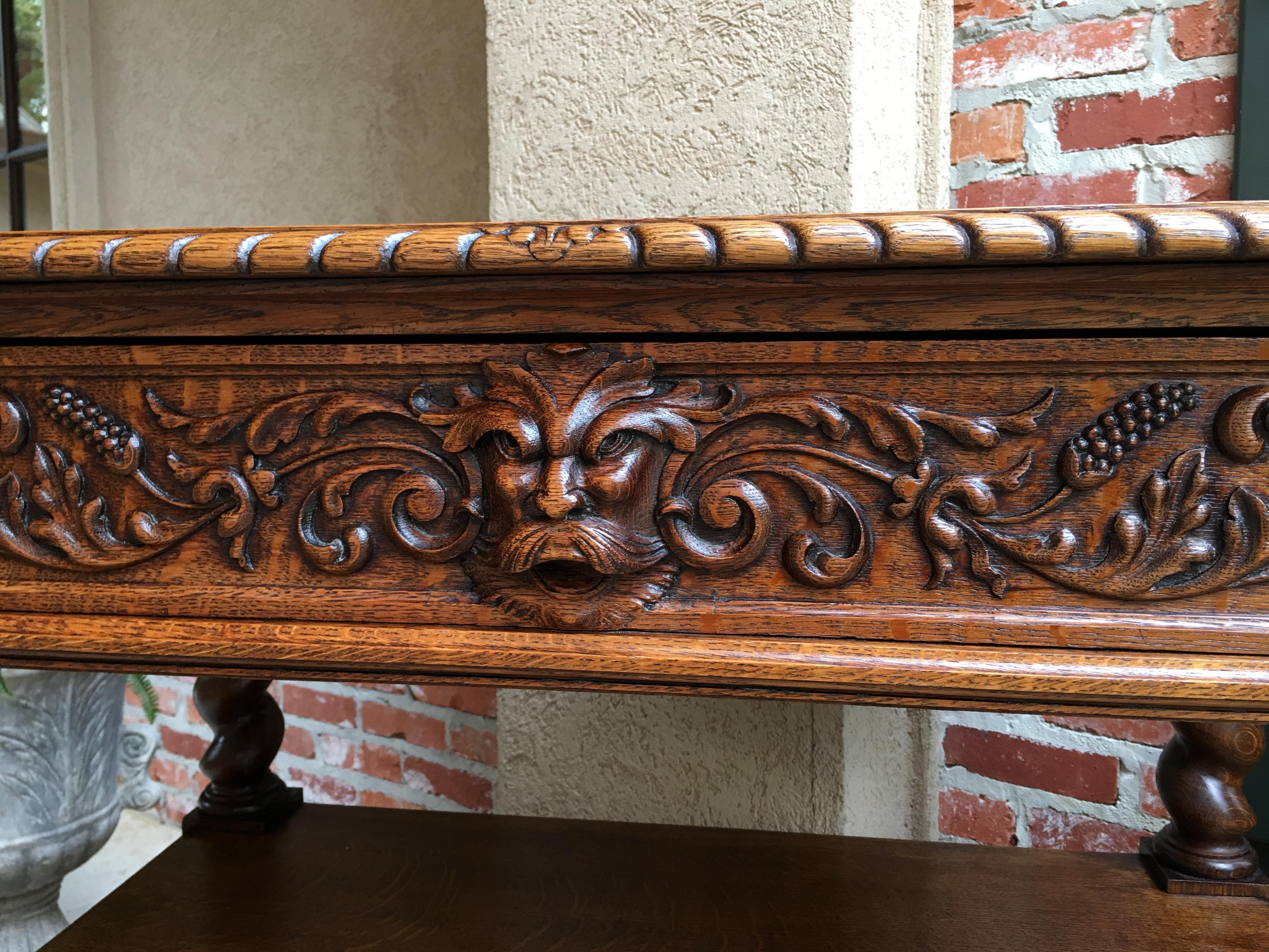 Late 19th Century Antique French Carved Oak Barley Twist Renaissance Server Sideboard Buffet Table