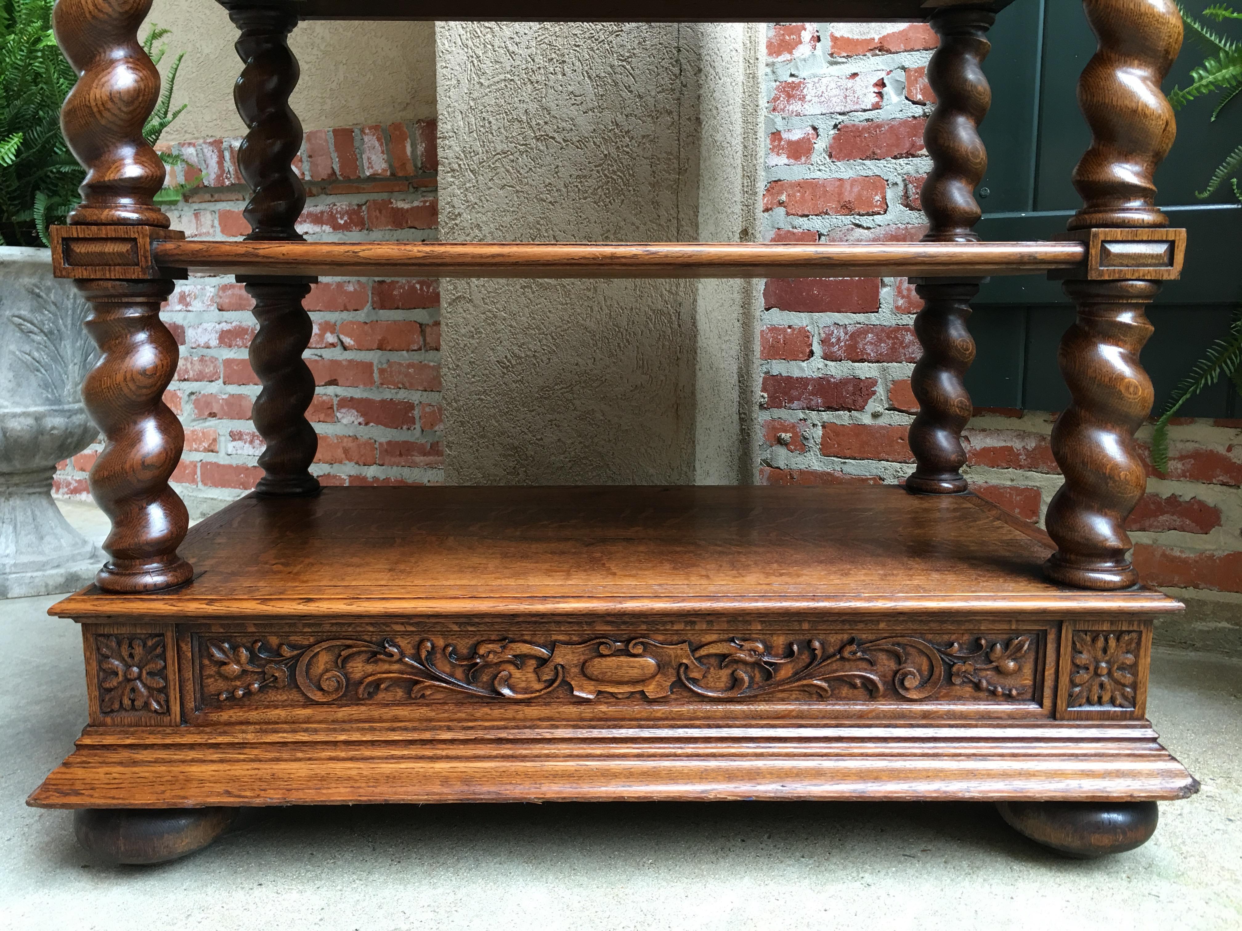 Antique French Carved Oak Barley Twist Renaissance Server Sideboard Buffet Table 1
