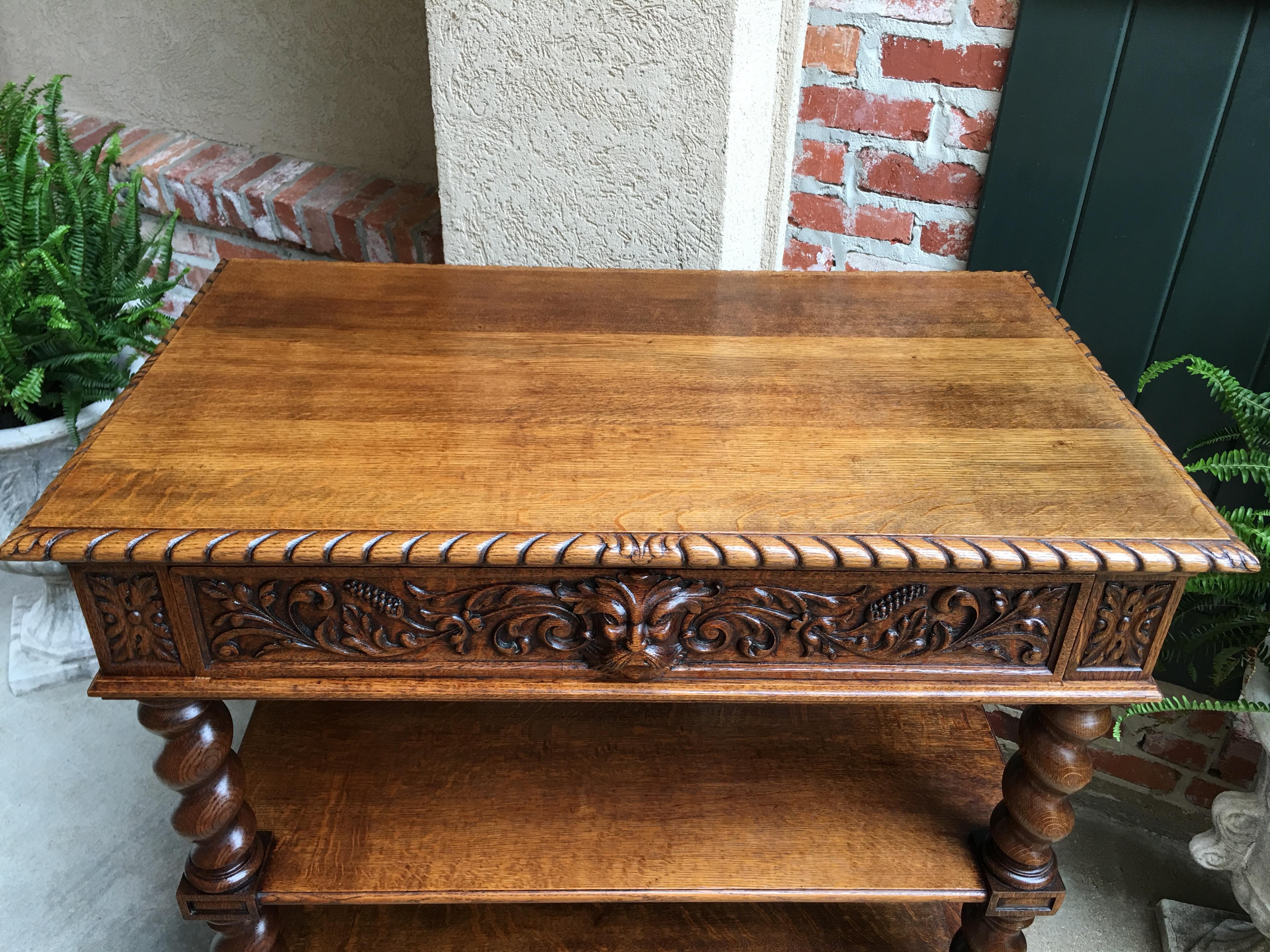 Antique French Carved Oak Barley Twist Renaissance Server Sideboard Buffet Table 2