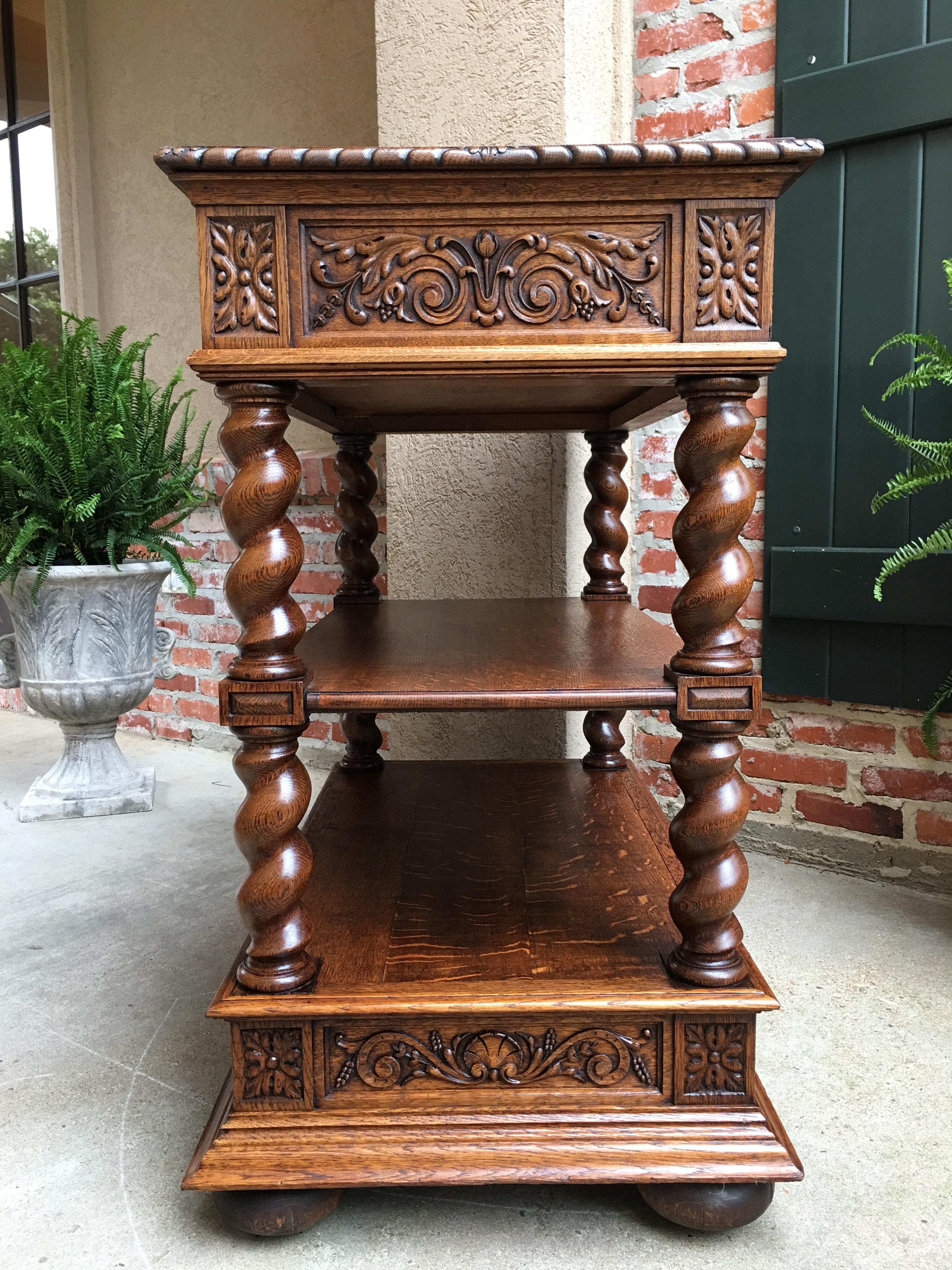 Antique French Carved Oak Barley Twist Renaissance Server Sideboard Buffet Table 3