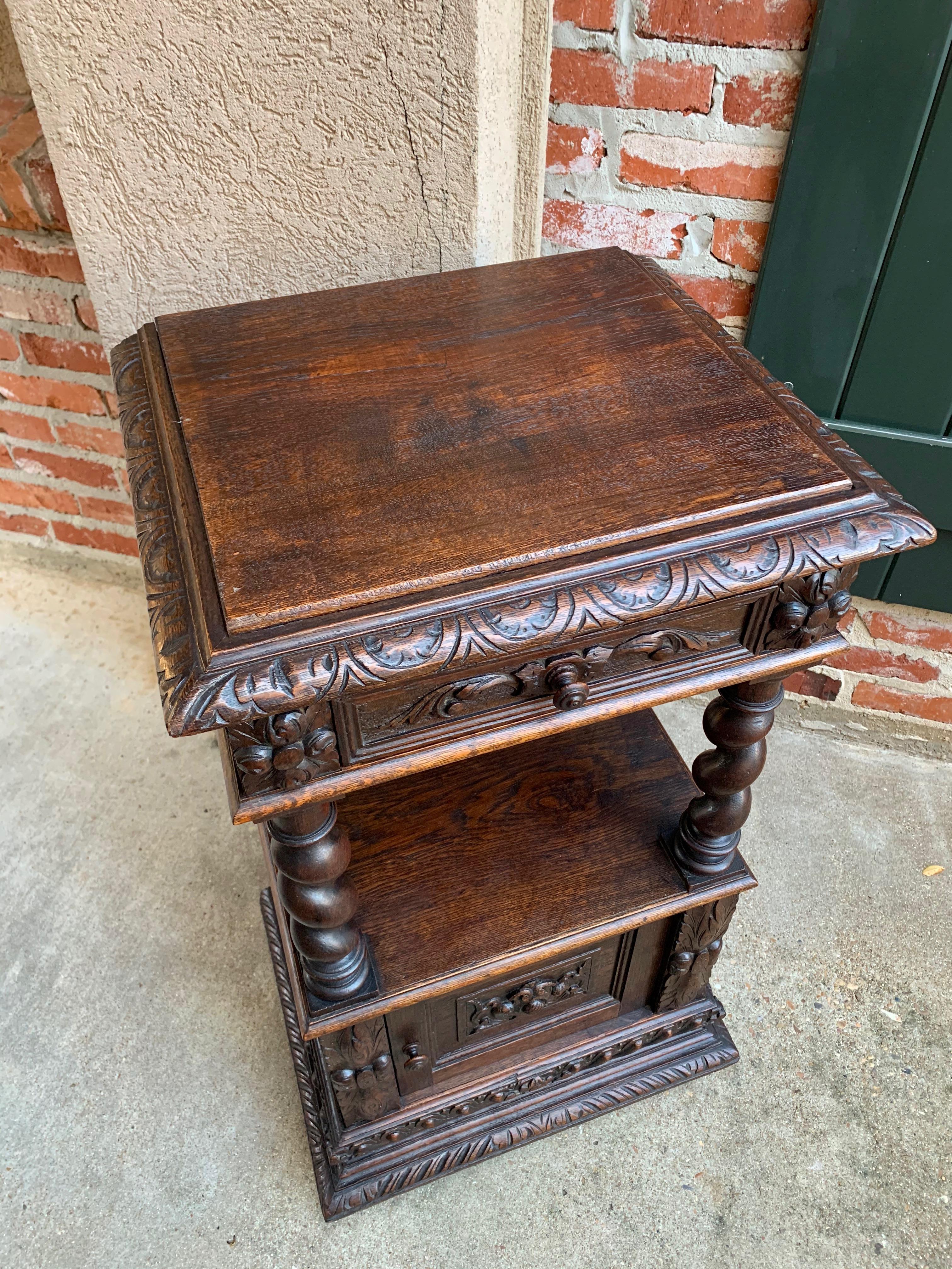 Antique French Carved Oak Barley Twist Square End Table Pedestal Bronze Stand 5