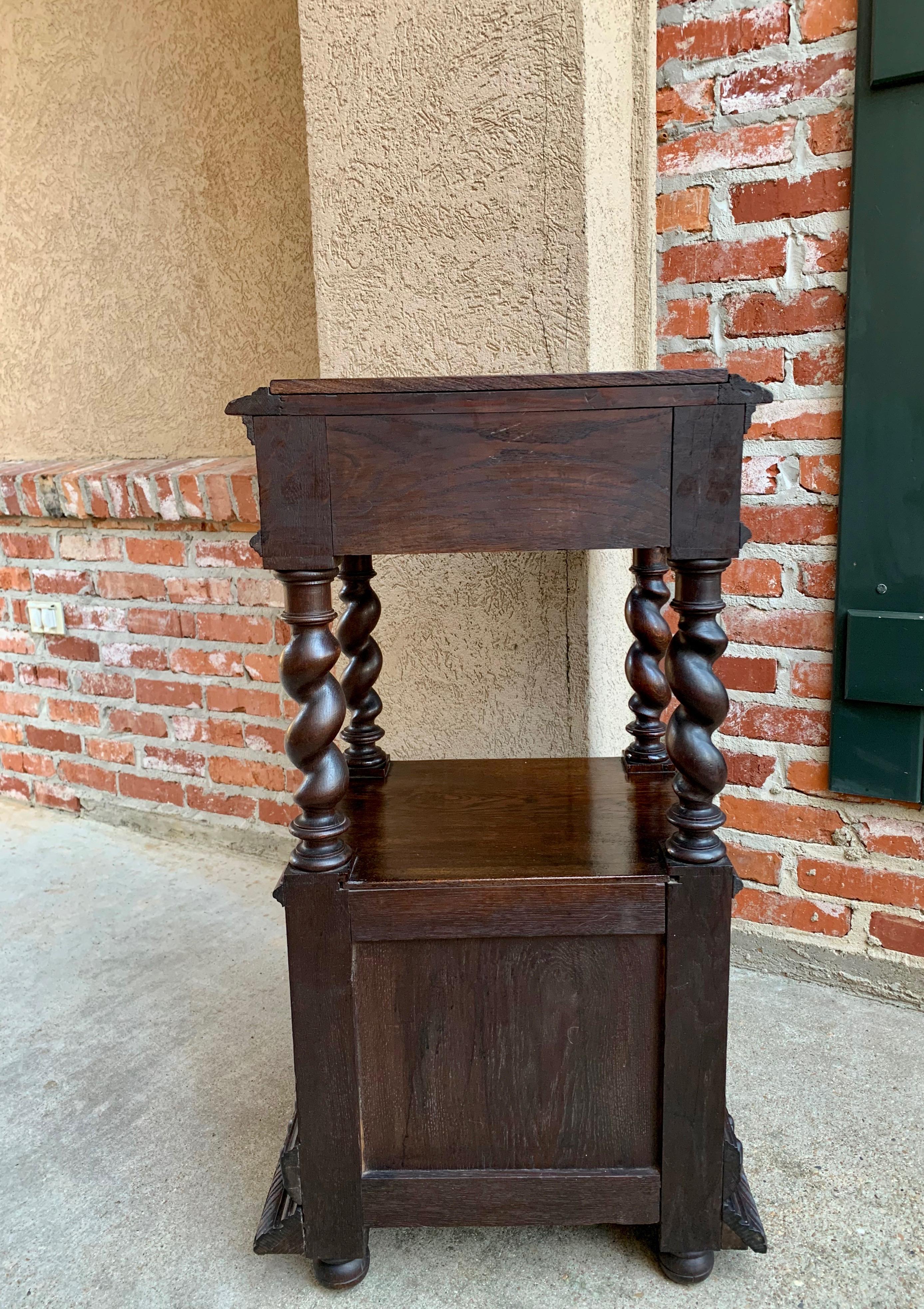 Antique French Carved Oak Barley Twist Square End Table Pedestal Bronze Stand 6