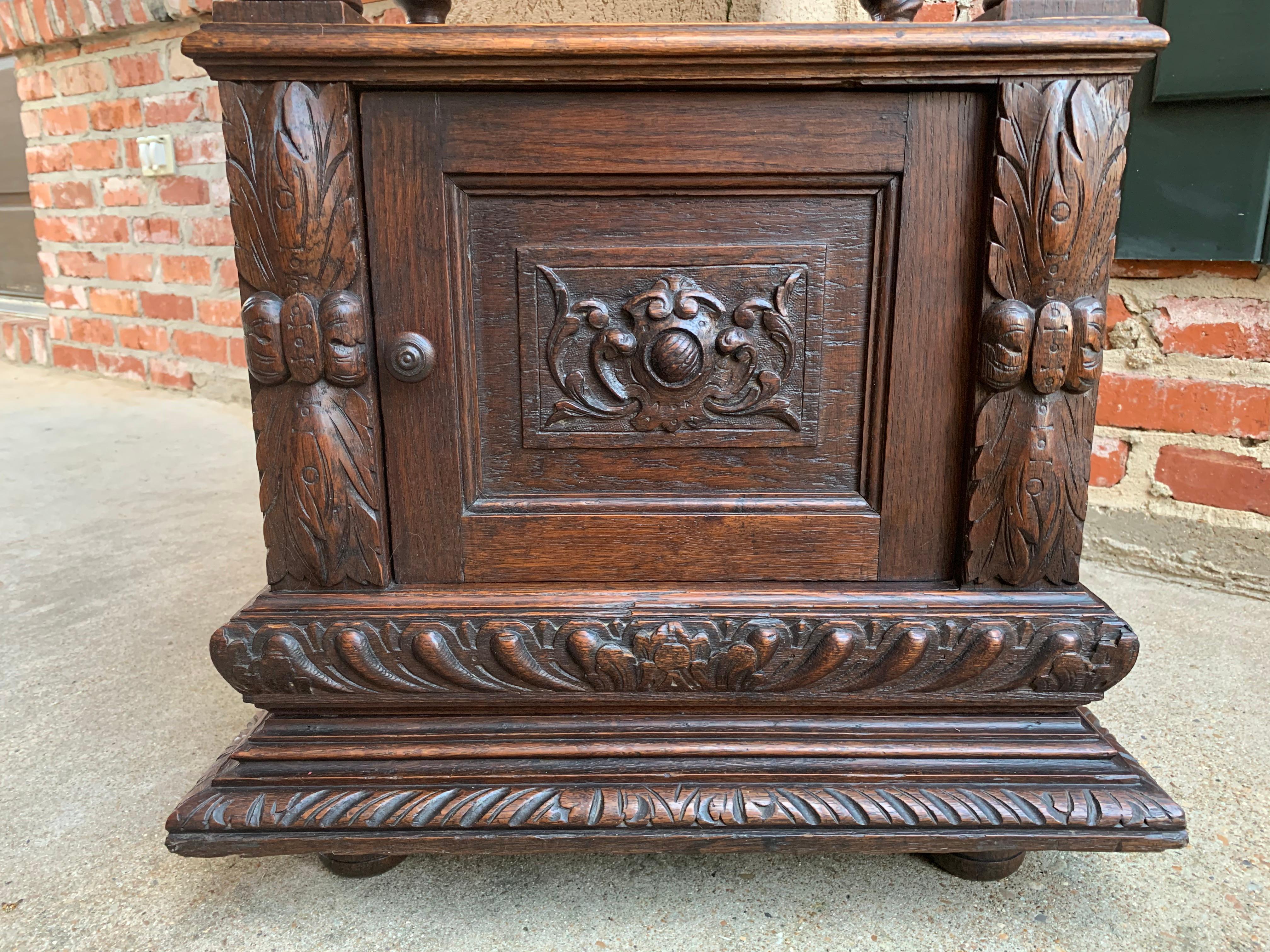 Antique French Carved Oak Barley Twist Square End Table Pedestal Bronze Stand In Good Condition In Shreveport, LA