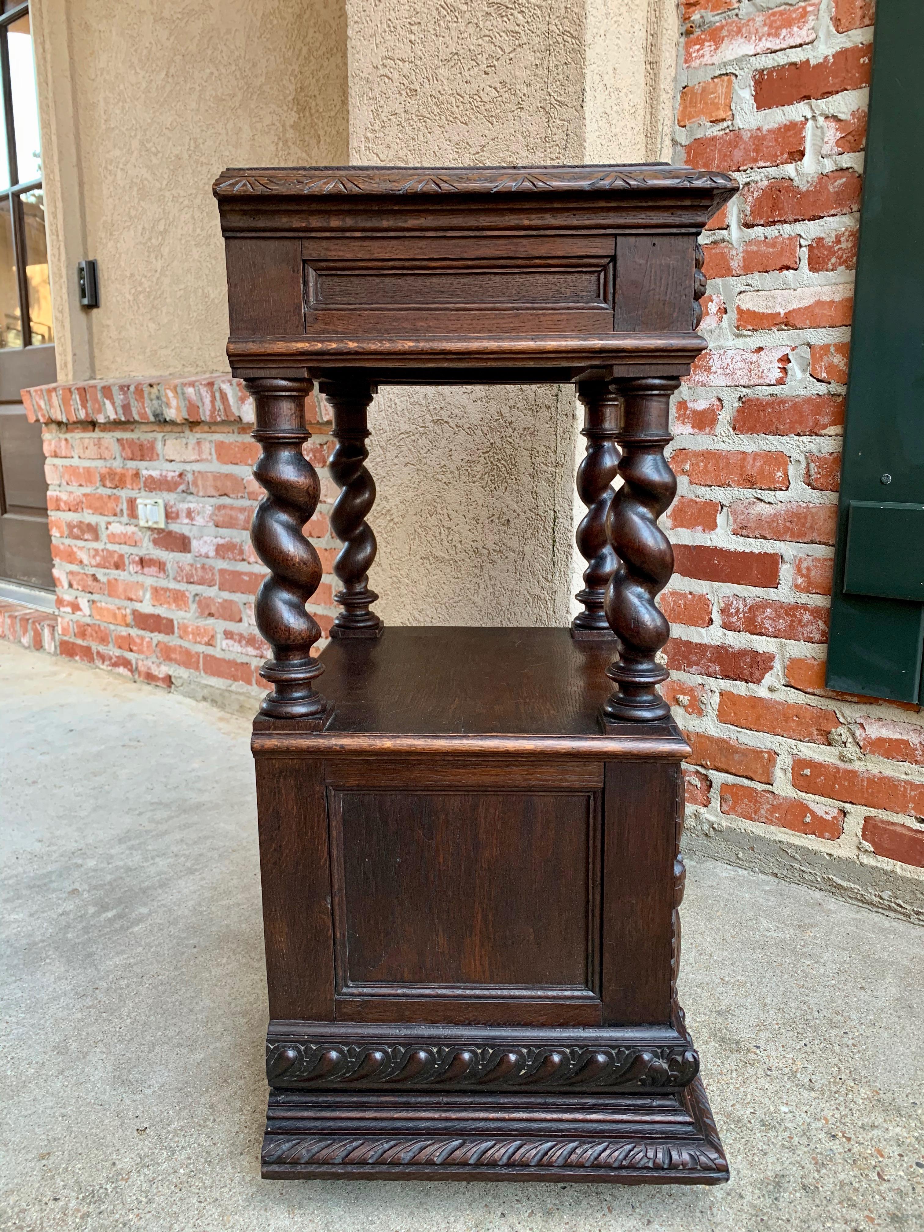Antique French Carved Oak Barley Twist Square End Table Pedestal Bronze Stand 3
