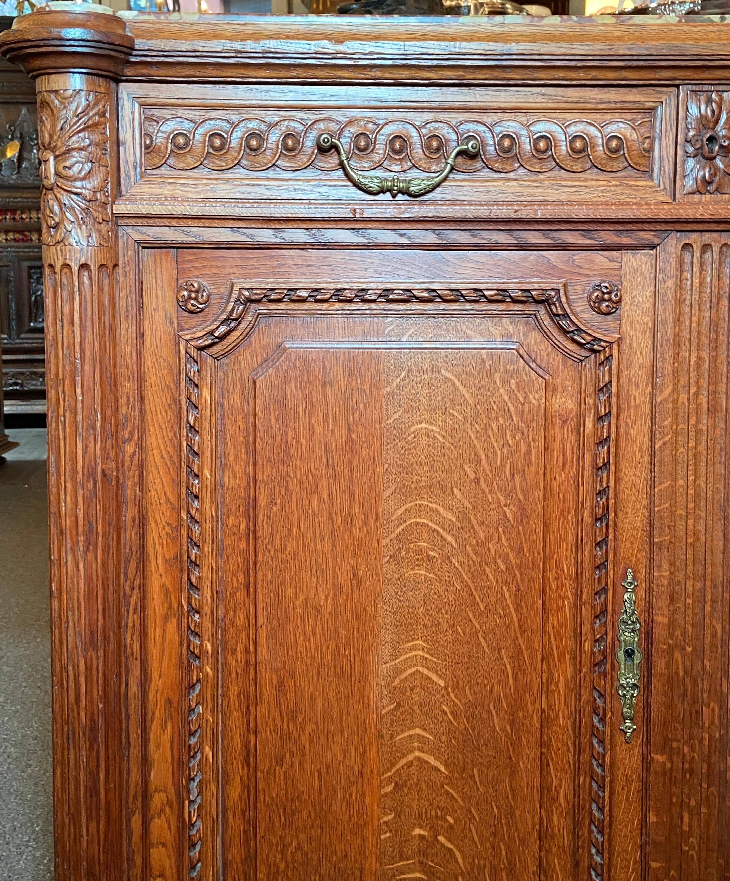 Antique French Carved Oak & Beveled Glass Buffet w/ Original Marble Top, C. 1900 For Sale 8