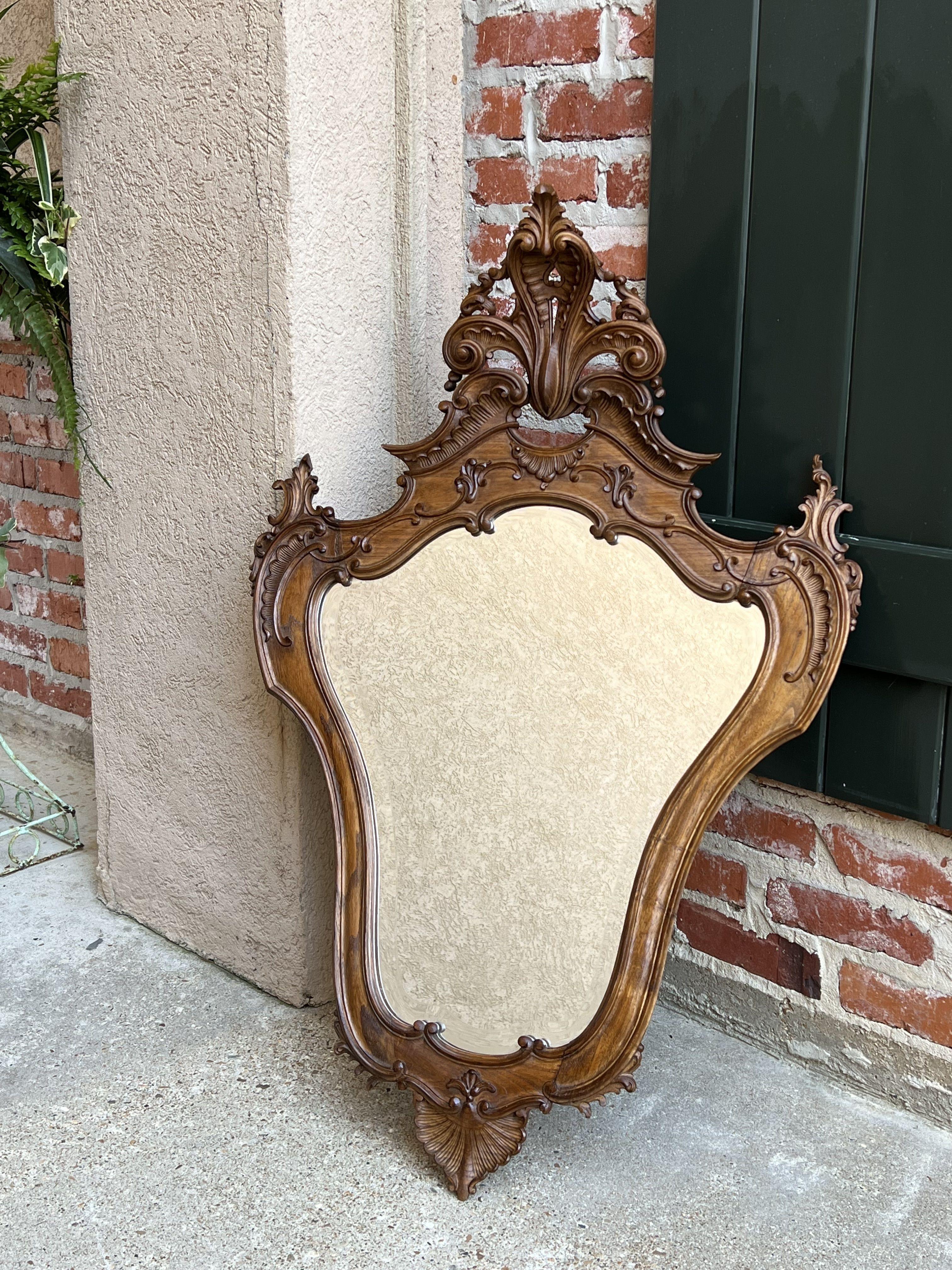 Antique French Carved Oak Beveled Wall Mirror Louis XV style Serpentine Rococo 8