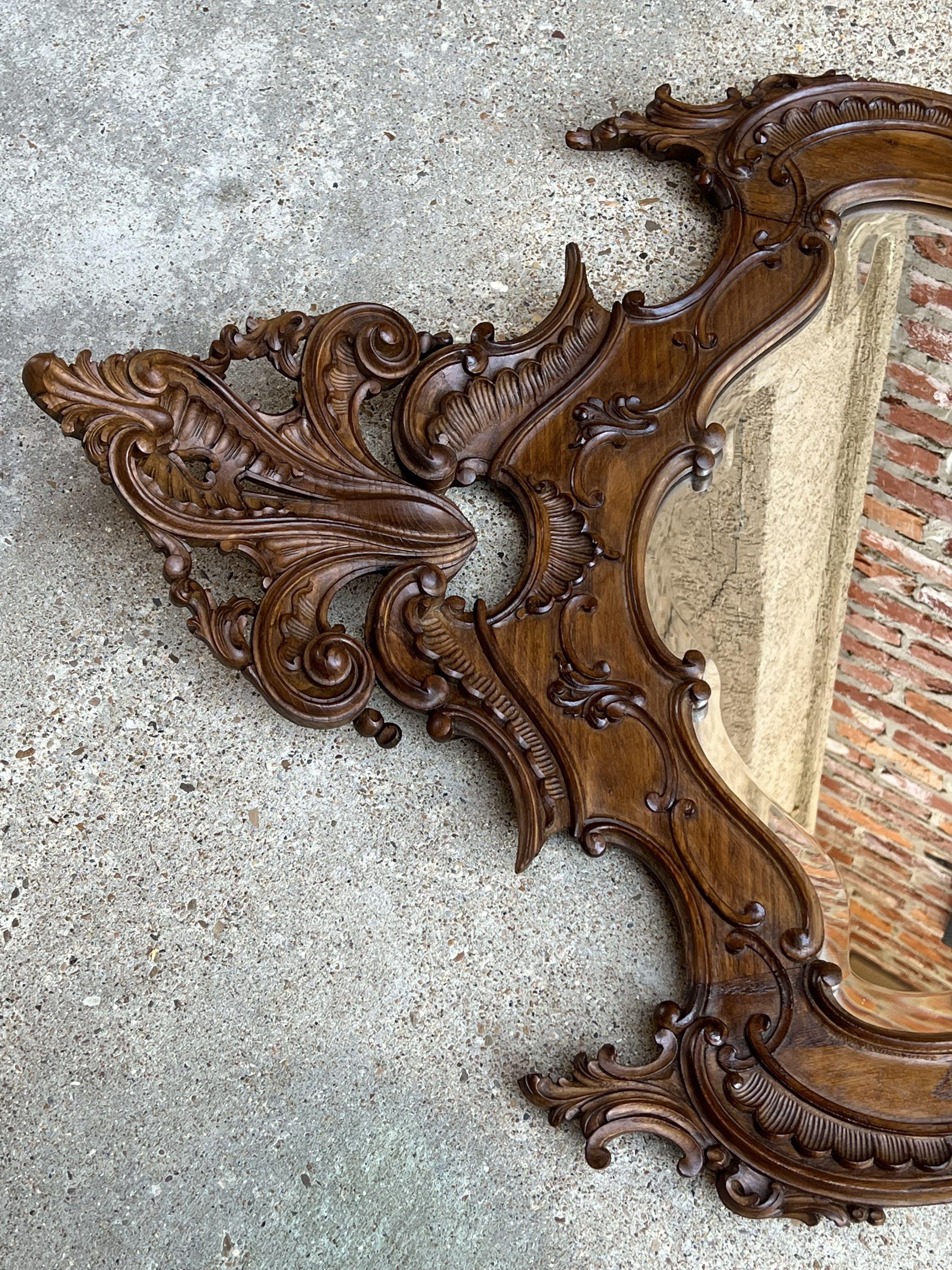 Antique French Carved Oak Beveled Wall Mirror Louis XV style Serpentine Rococo 14