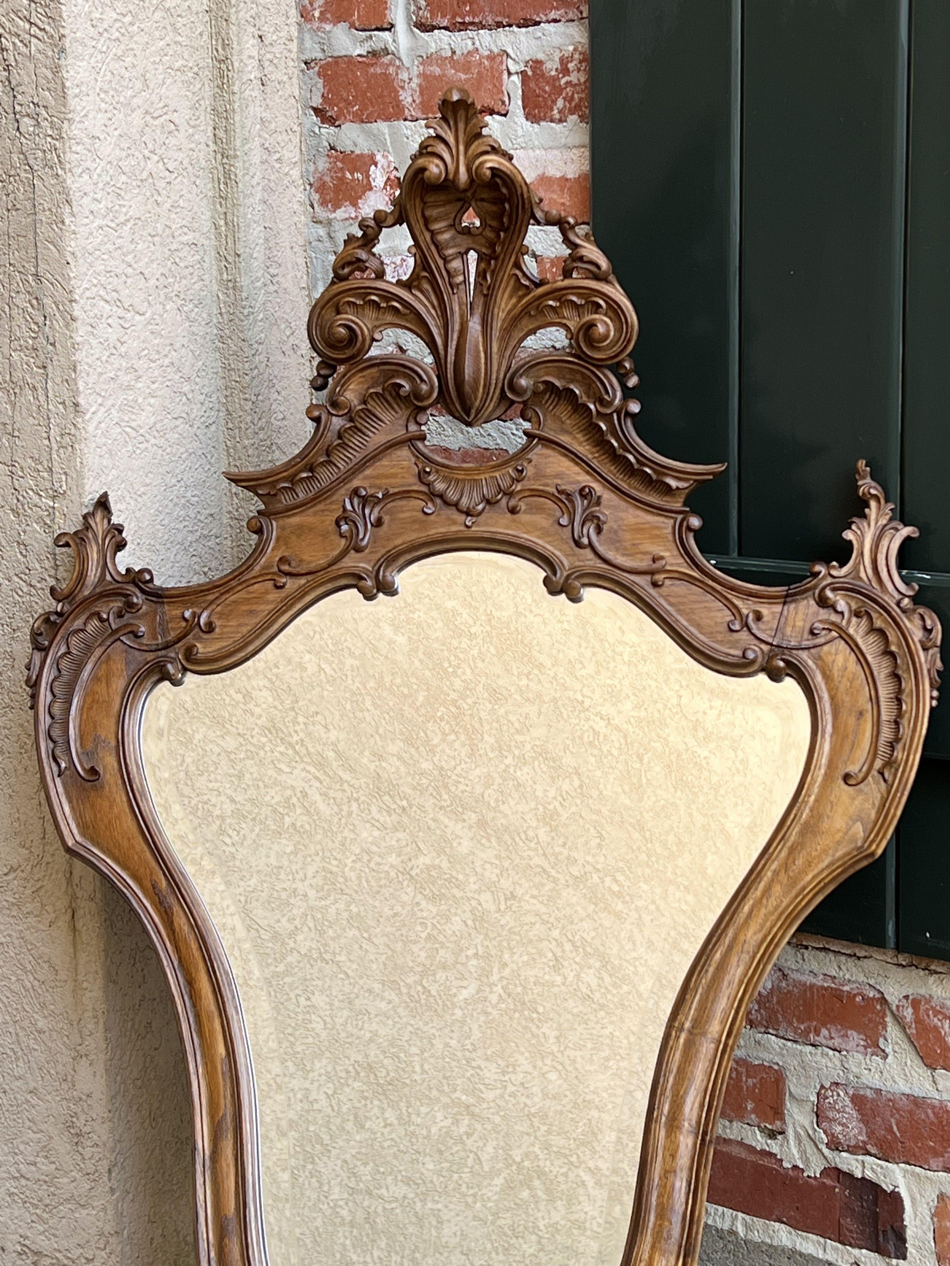 Hand-Carved Antique French Carved Oak Beveled Wall Mirror Louis XV style Serpentine Rococo