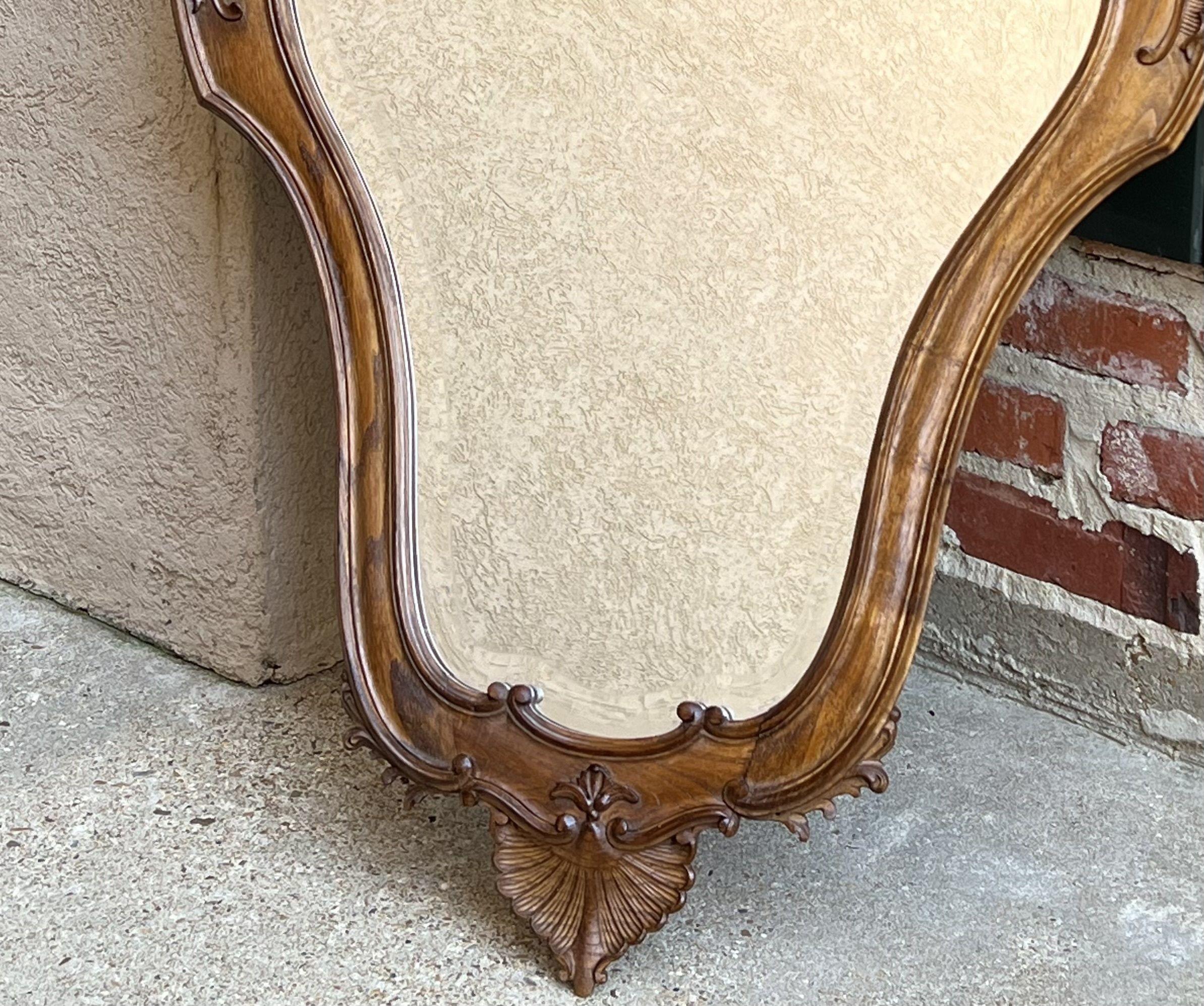 Antique French Carved Oak Beveled Wall Mirror Louis XV style Serpentine Rococo 3