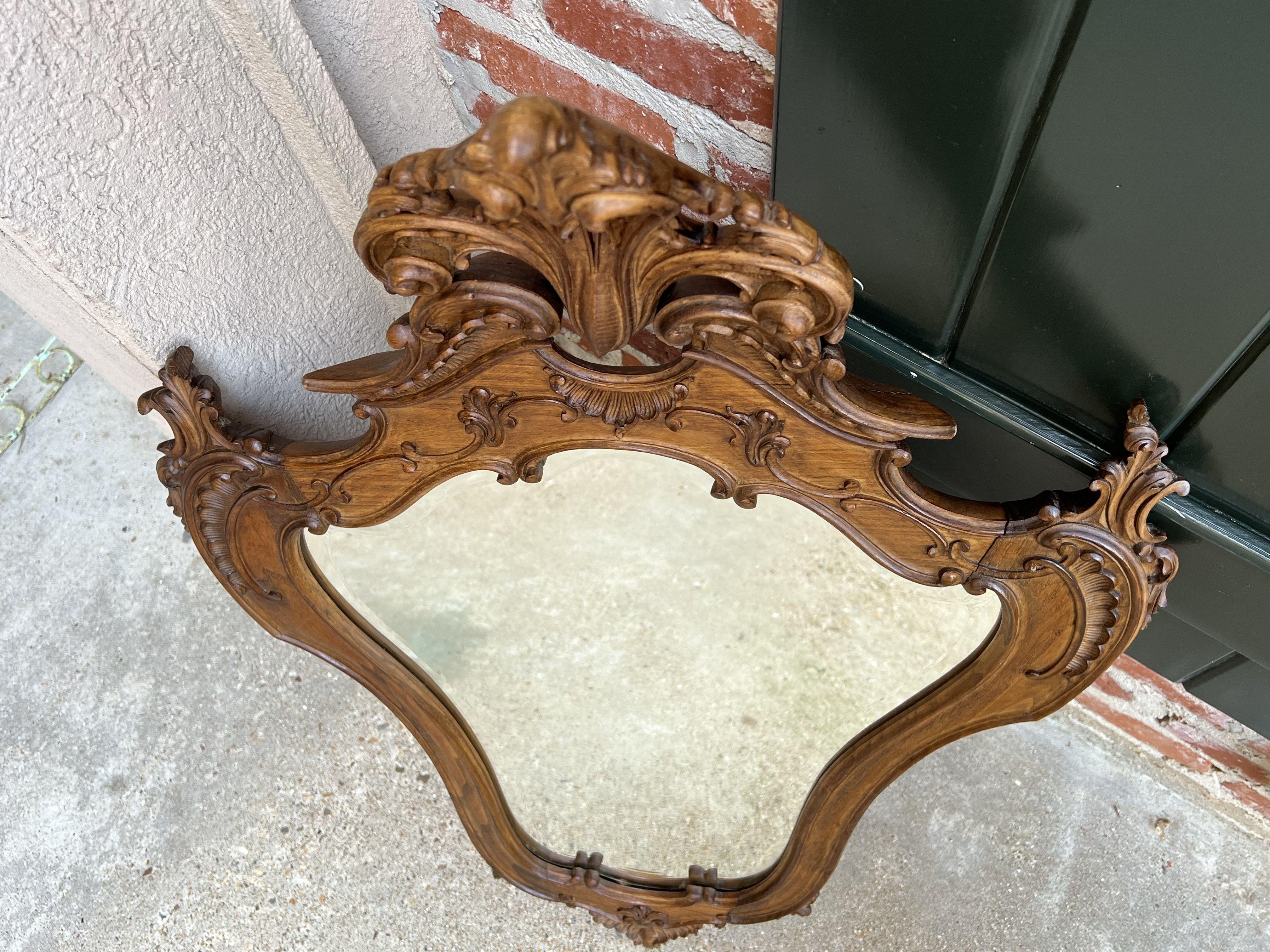 Antique French Carved Oak Beveled Wall Mirror Louis XV style Serpentine Rococo 4