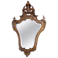 Antique French Carved Oak Beveled Wall Mirror Louis XV style Serpentine Rococo Antique French Carved Oak Beveled Wall Mirror Louis XV style Serpentine Rococo